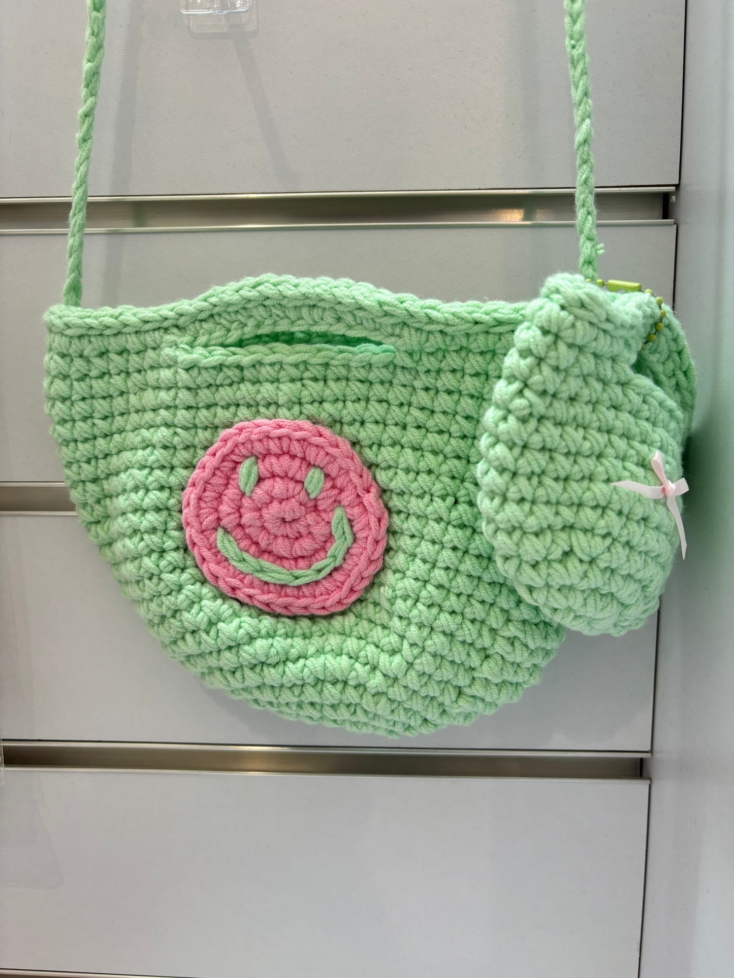 Hand-Crocheted Smiley Face Bag Set – Shoulder Bag & Mini Coin Pouch
