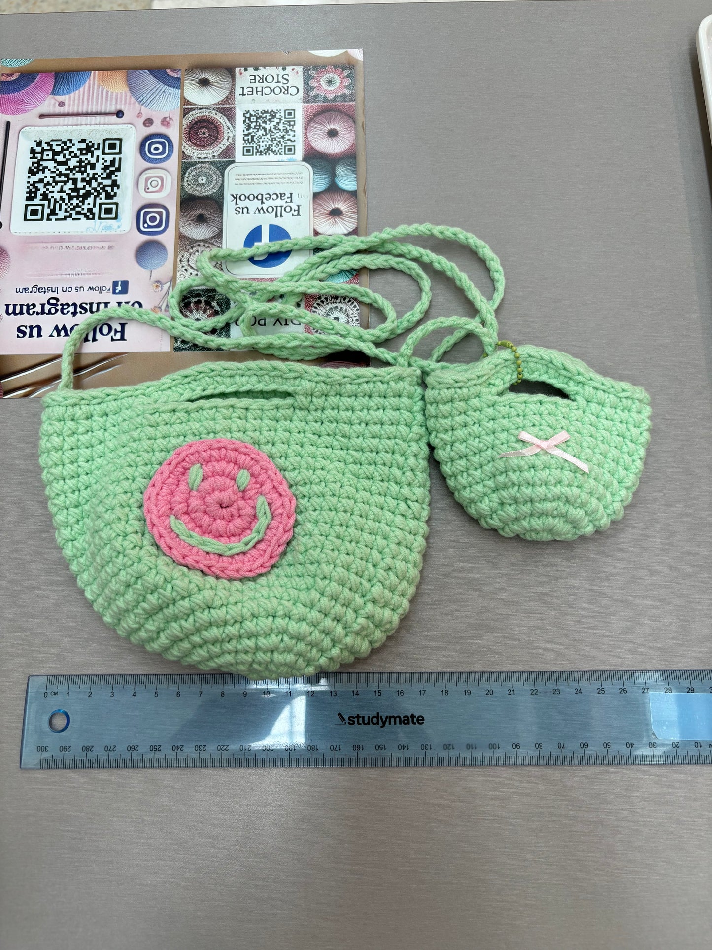 Hand-Crocheted Smiley Face Bag Set – Shoulder Bag & Mini Coin Pouch