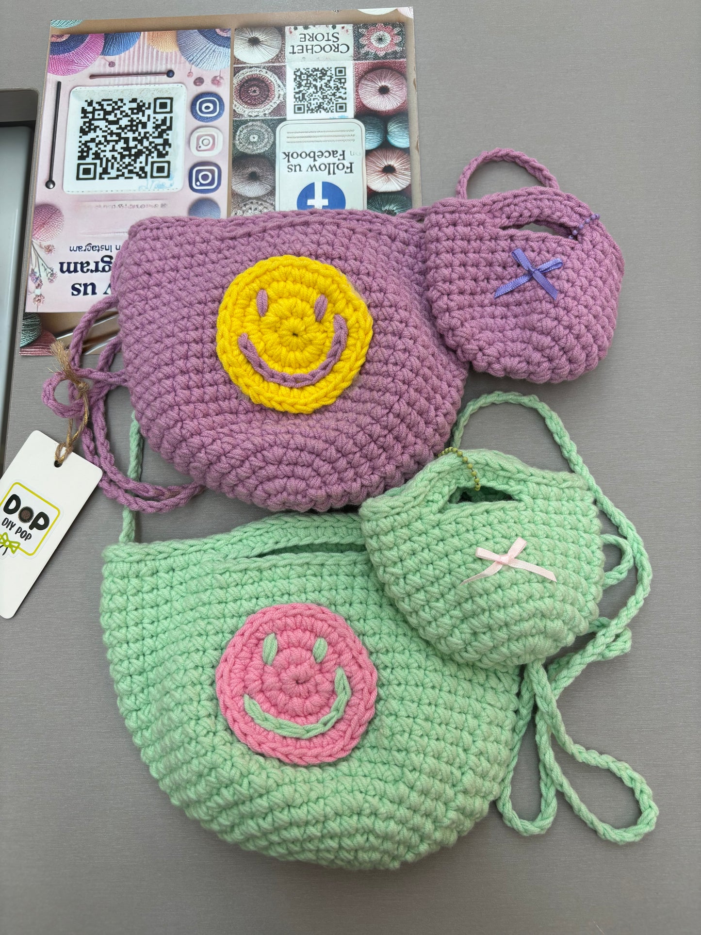 Hand-Crocheted Smiley Face Bag Set – Shoulder Bag & Mini Coin Pouch