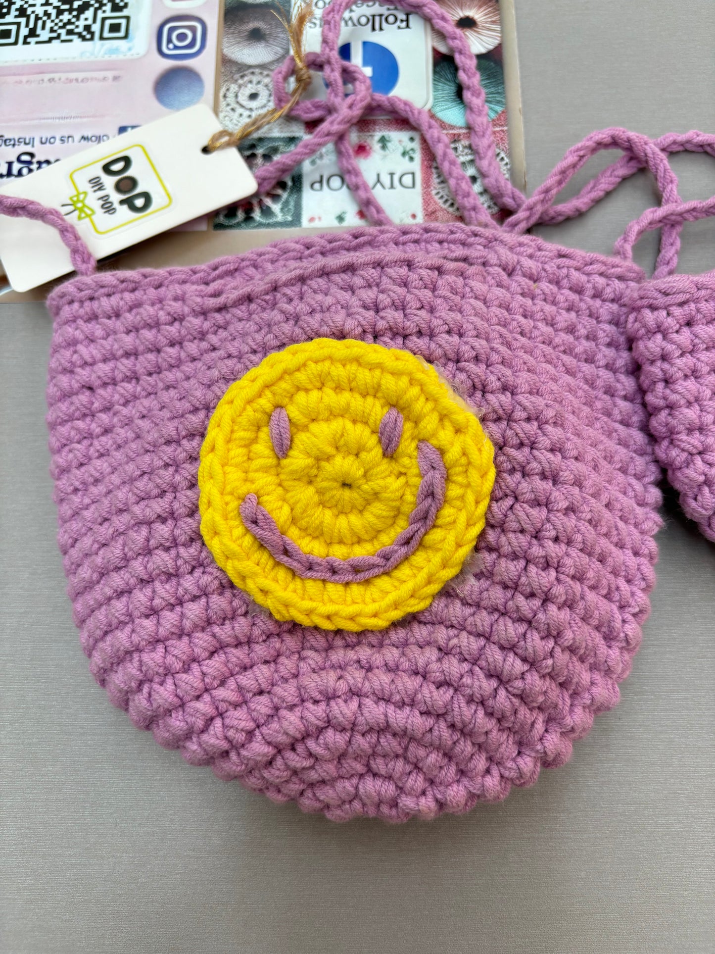 Hand-Crocheted Smiley Face Bag Set – Shoulder Bag & Mini Coin Pouch