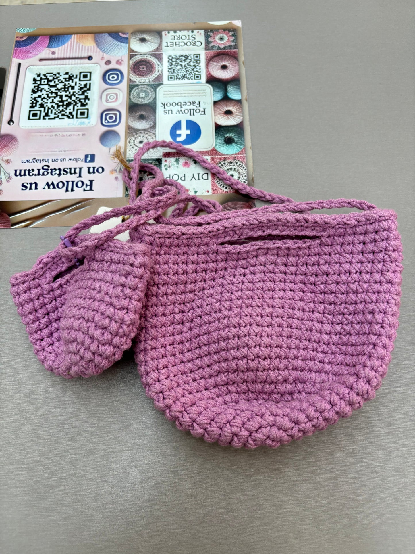 Hand-Crocheted Smiley Face Bag Set – Shoulder Bag & Mini Coin Pouch