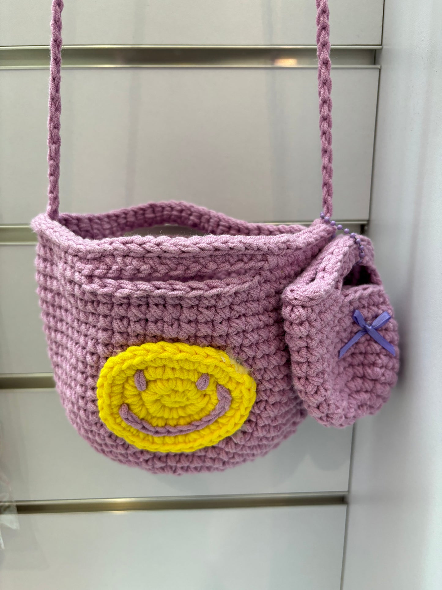 Hand-Crocheted Smiley Face Bag Set – Shoulder Bag & Mini Coin Pouch