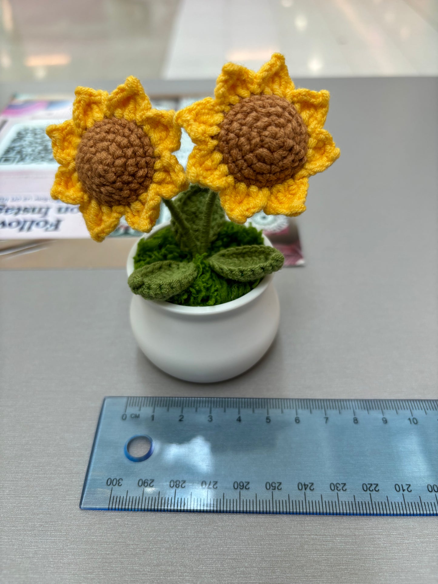 Hand-Crocheted Twin Sunflower in Decorative Plastic Pot