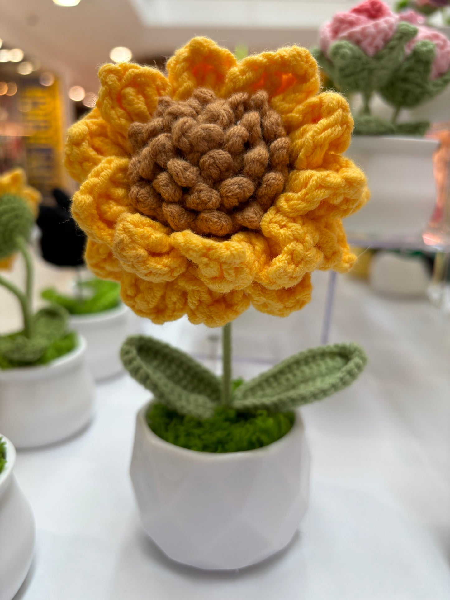 Hand-Crocheted Single Sunflower in Decorative Pot