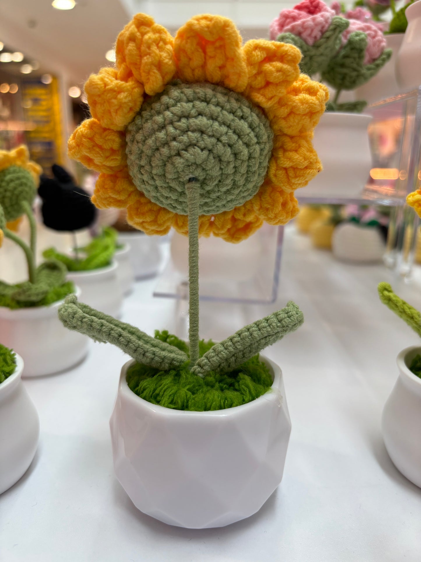 Hand-Crocheted Single Sunflower in Decorative Pot