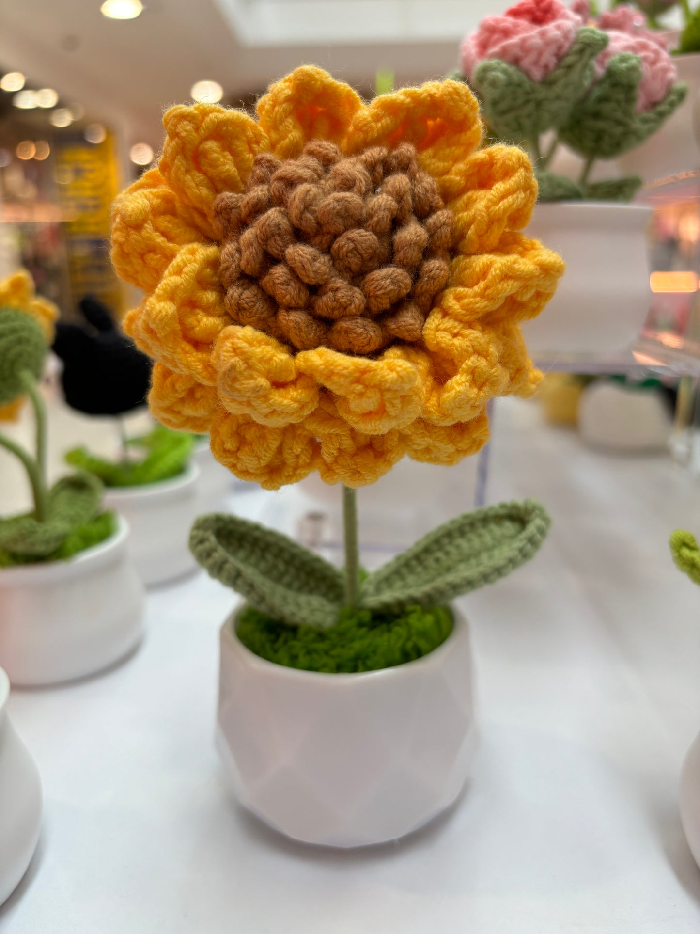 Hand-Crocheted Single Sunflower in Decorative Pot