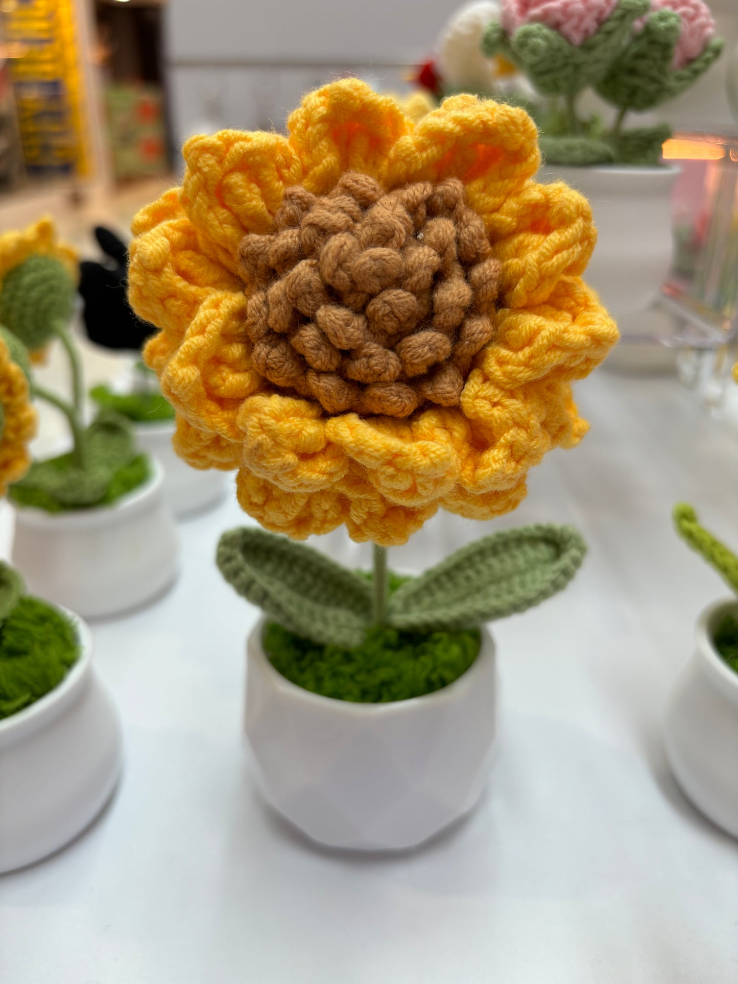 Hand-Crocheted Single Sunflower in Decorative Pot