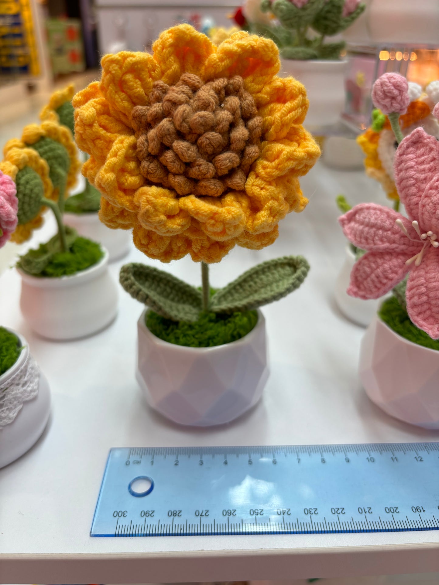 Hand-Crocheted Single Sunflower in Decorative Pot