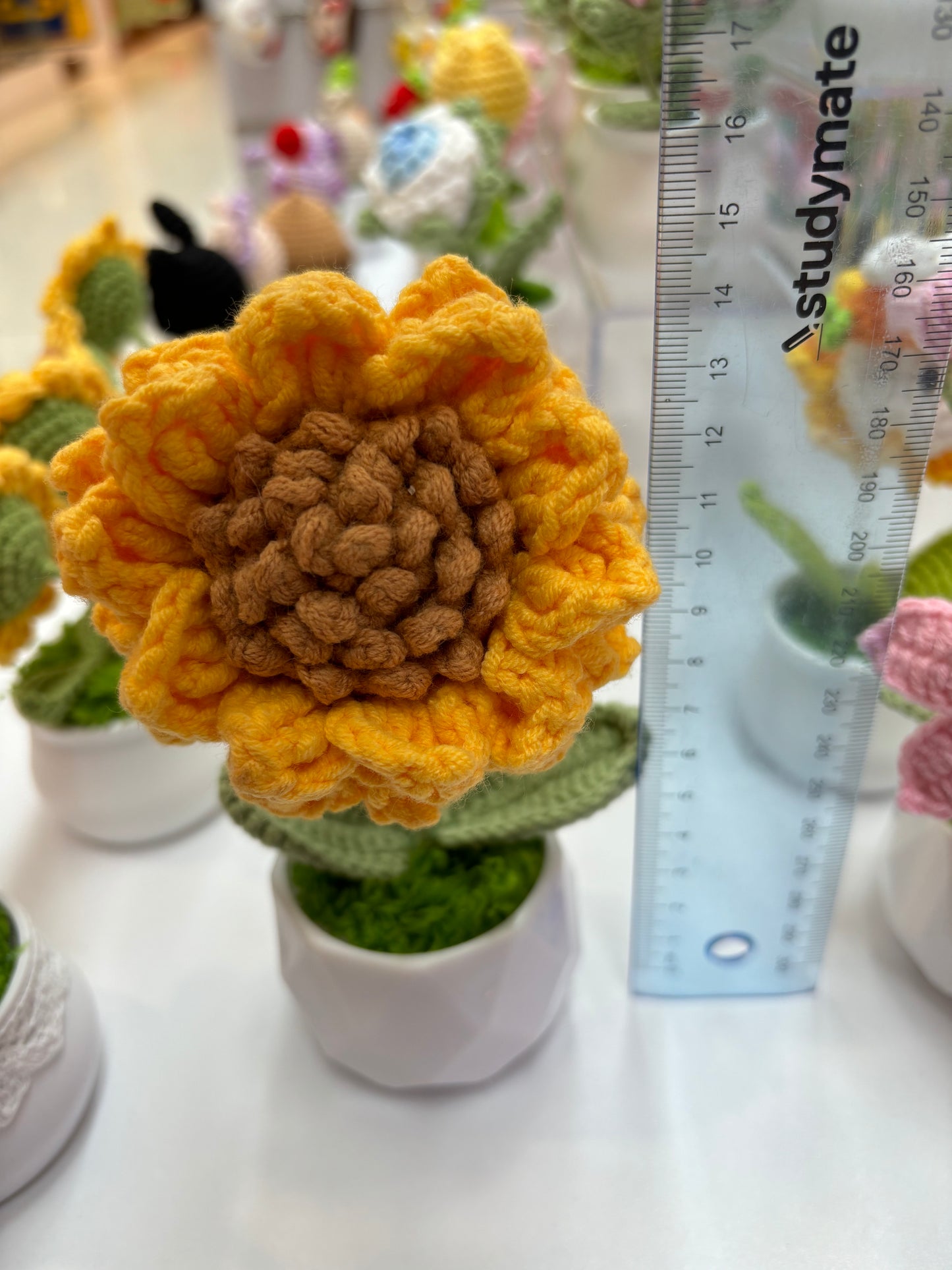 Hand-Crocheted Single Sunflower in Decorative Pot