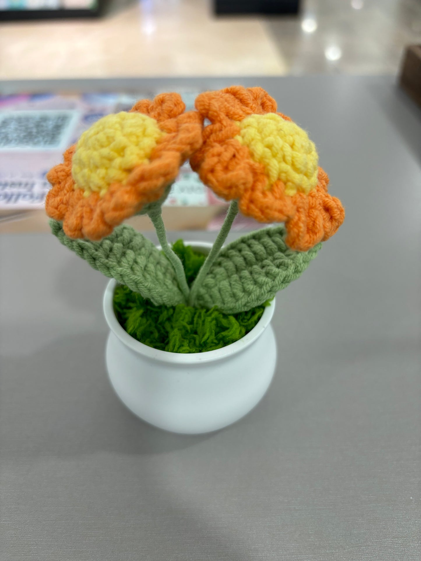 Hand-Crocheted Purple Daisy Flowers in Decorative Plastic Pot