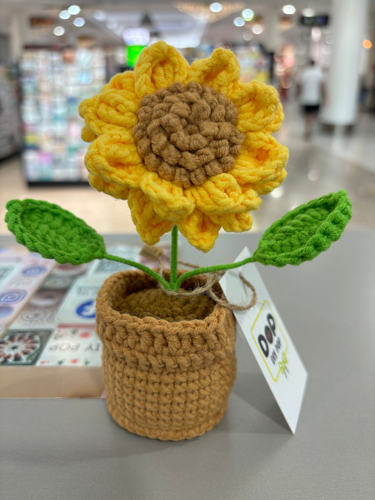 Handmade Crochet Sunflower with Knitted Brown Pot