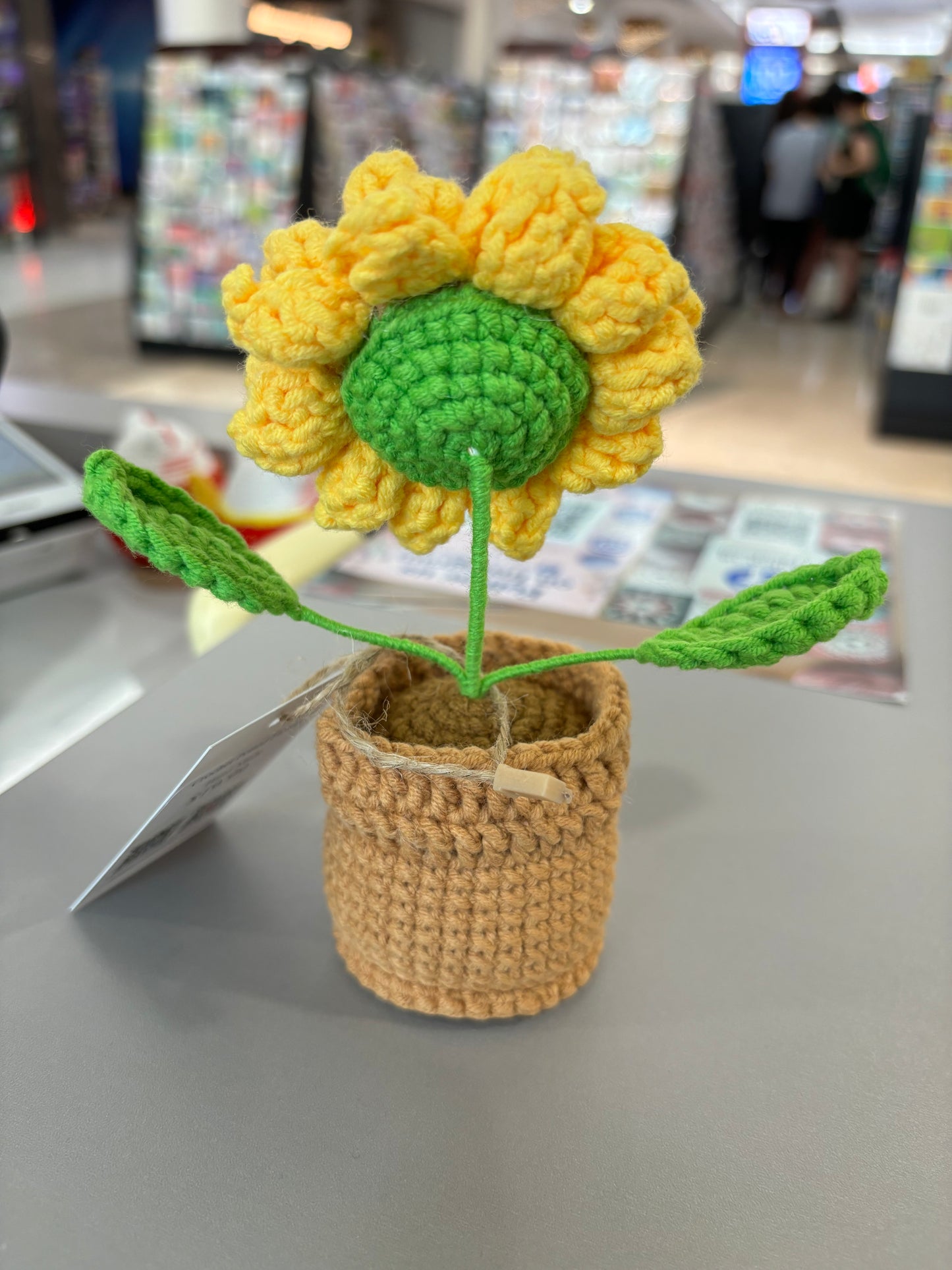 Handmade Crochet Sunflower with Knitted Brown Pot