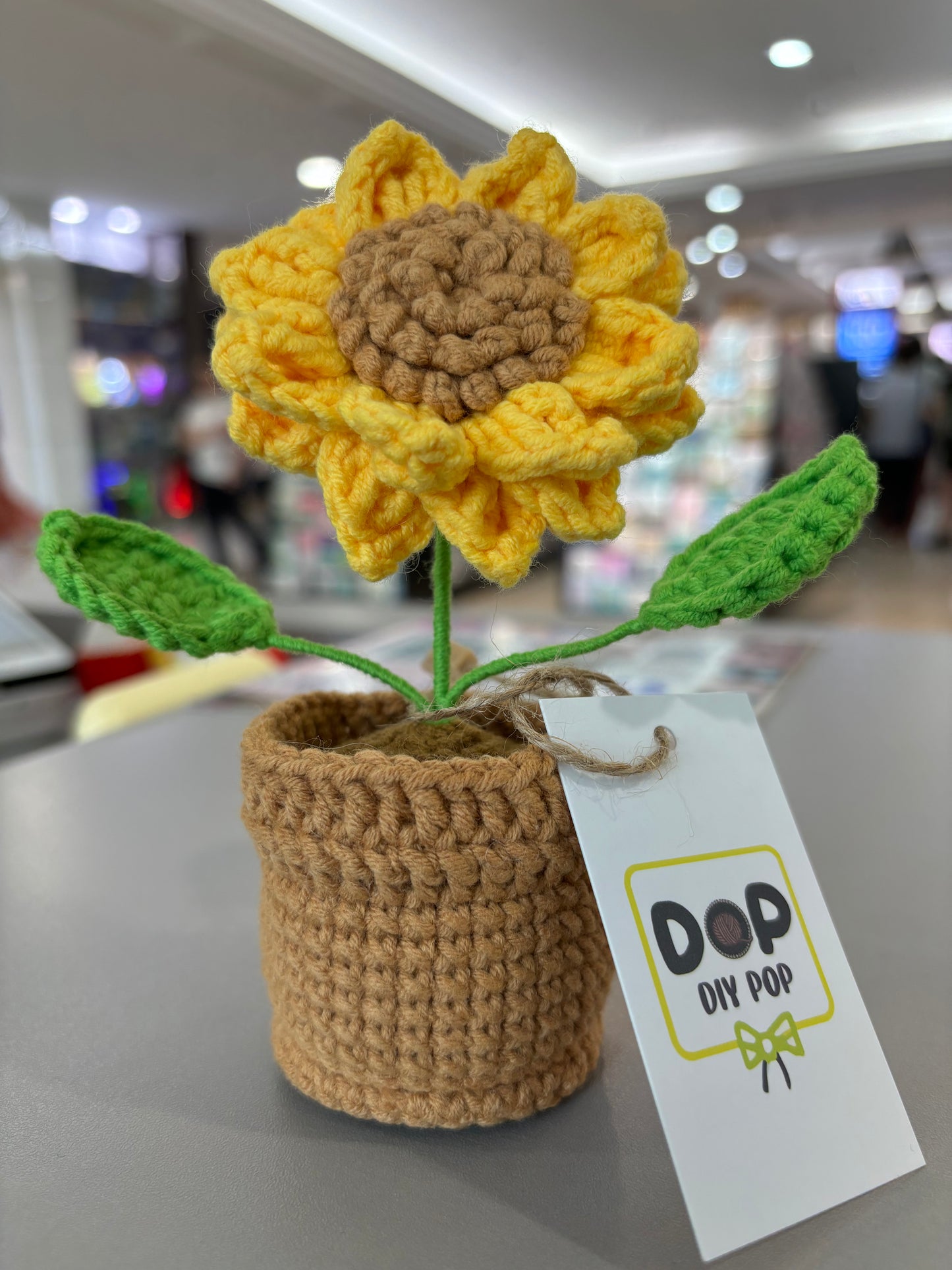Handmade Crochet Sunflower with Knitted Brown Pot