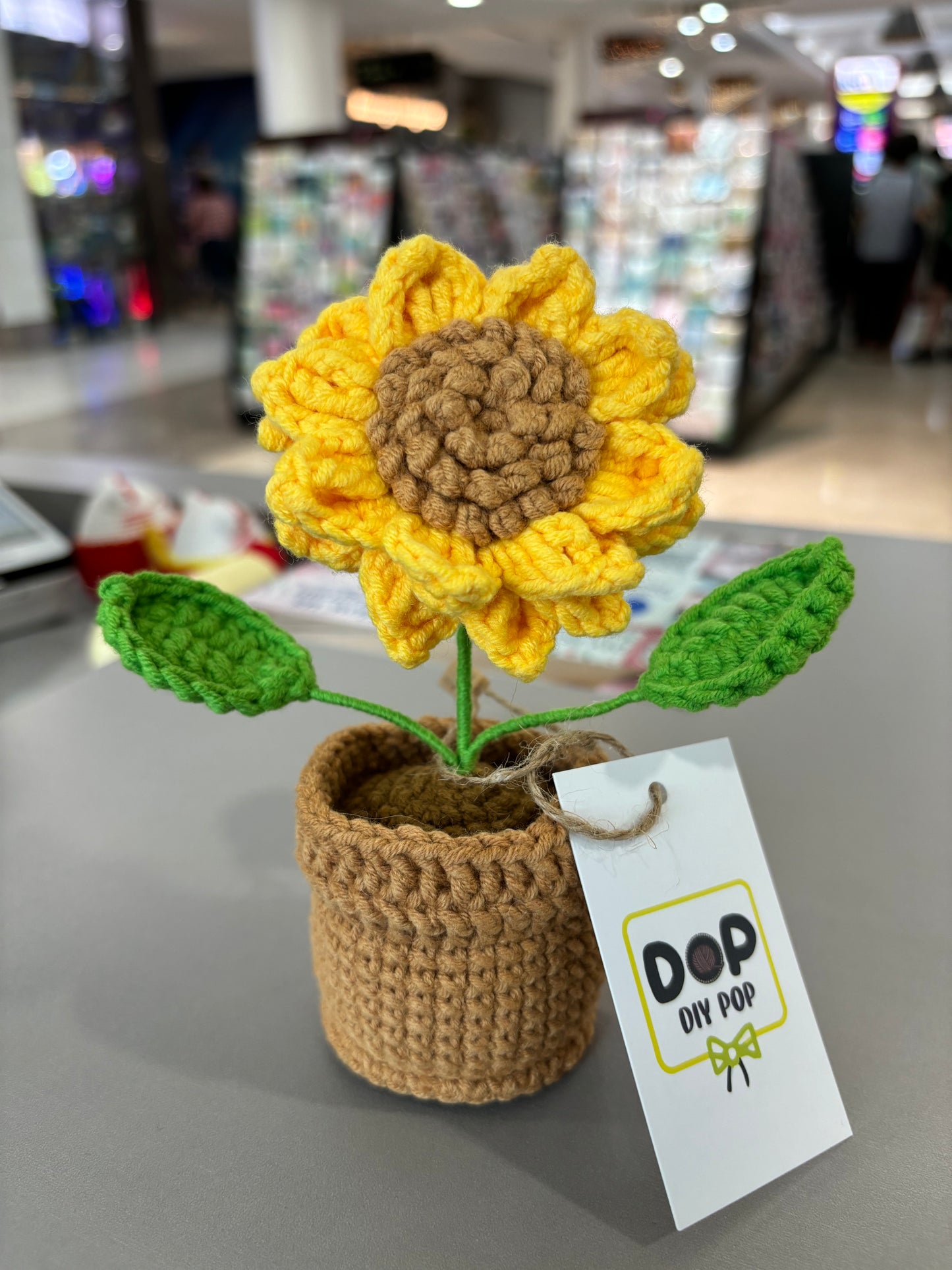 Handmade Crochet Sunflower with Knitted Brown Pot