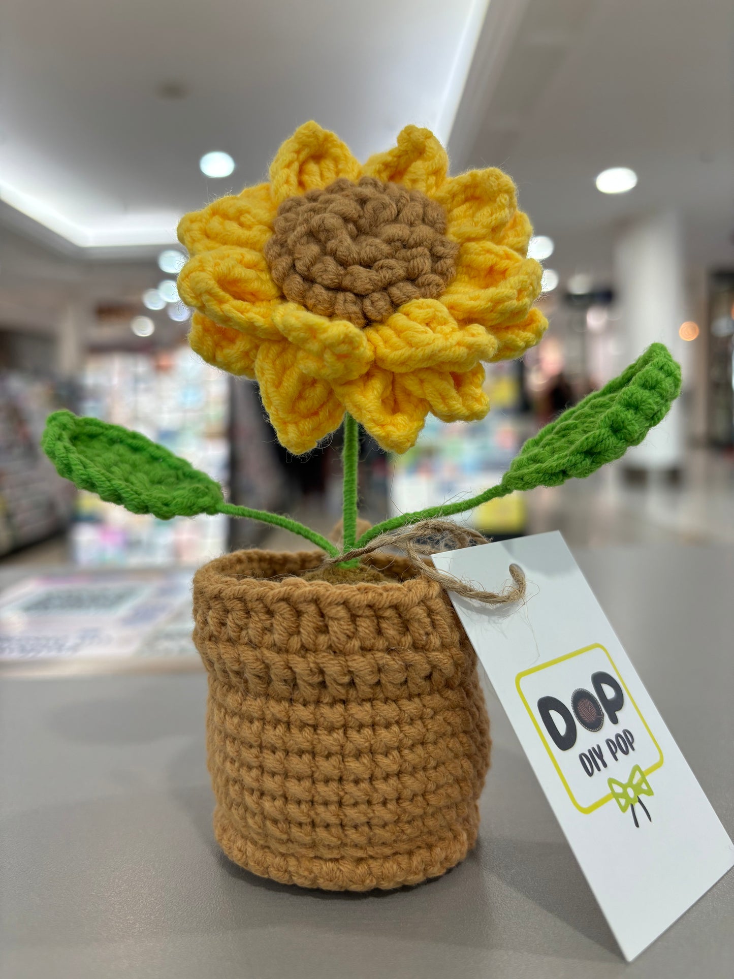 Handmade Crochet Sunflower with Knitted Brown Pot