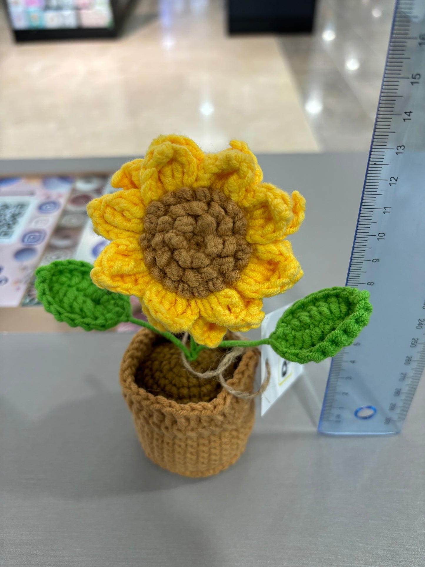Handmade Crochet Sunflower with Knitted Brown Pot
