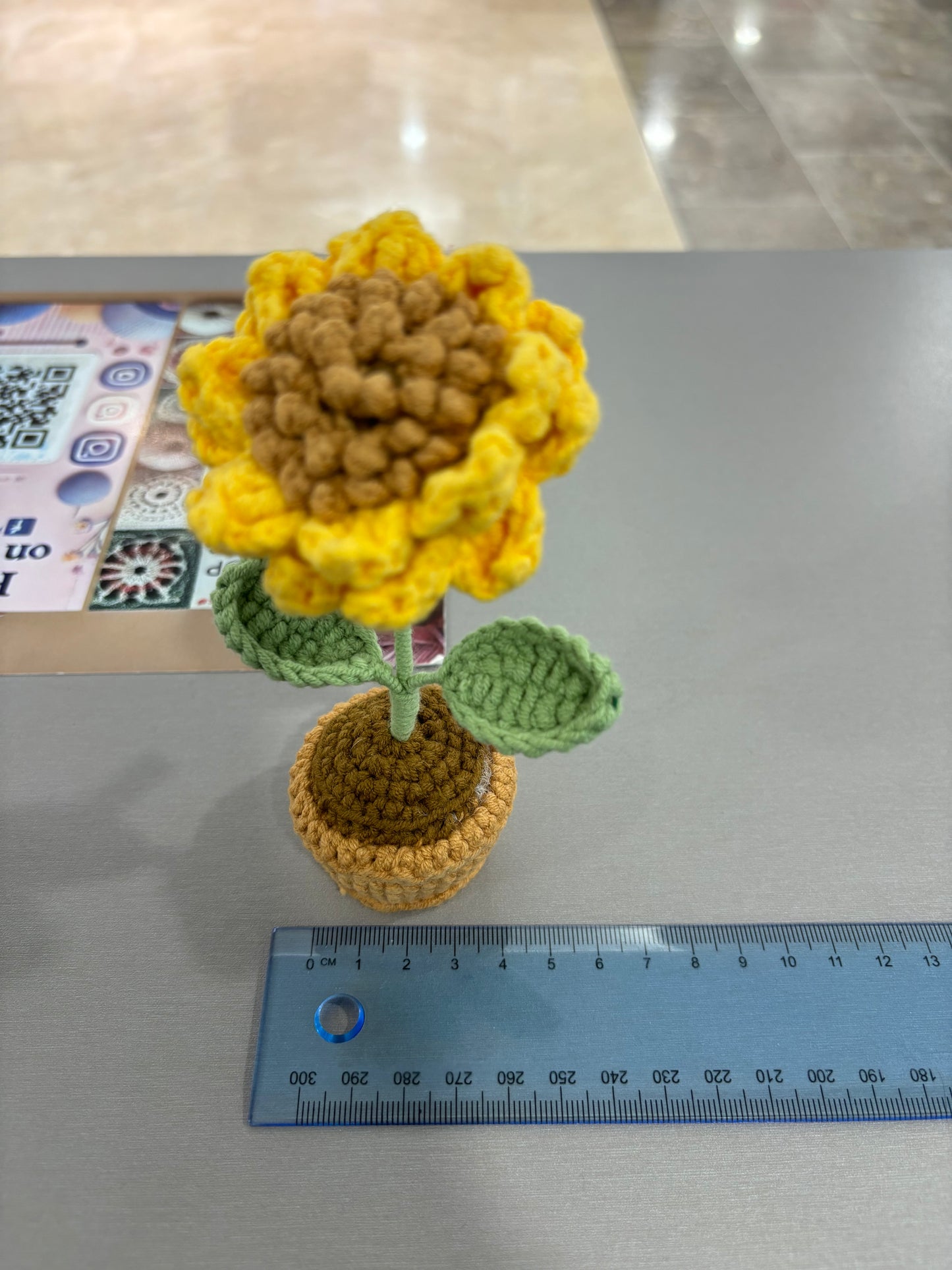 Handmade Crochet Sunflower with Textured Petals in Knitted Pot