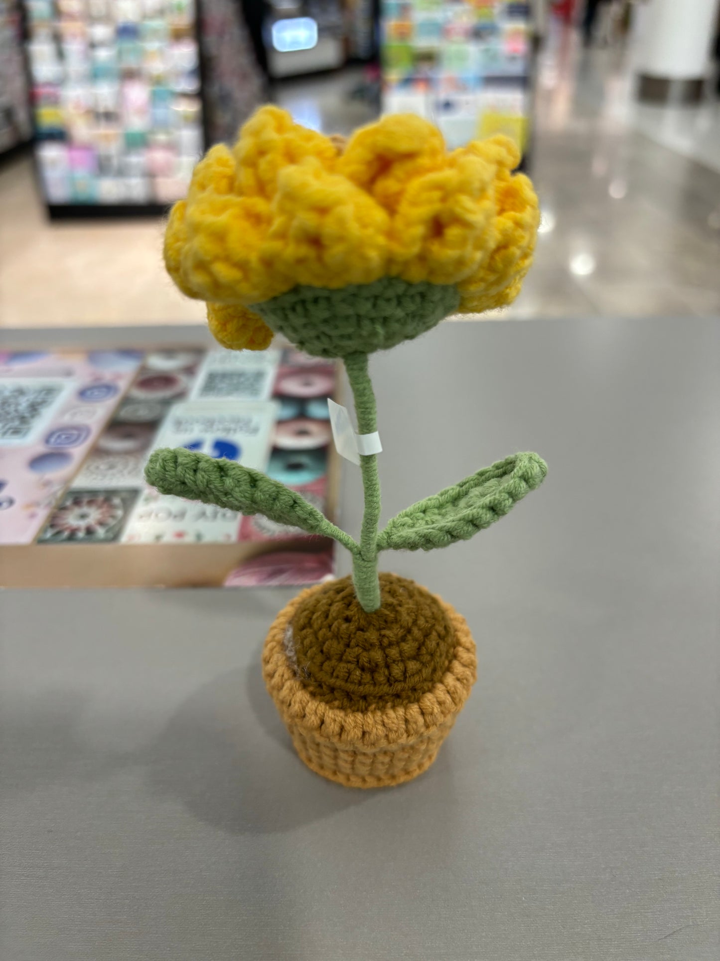 Handmade Crochet Sunflower with Textured Petals in Knitted Pot
