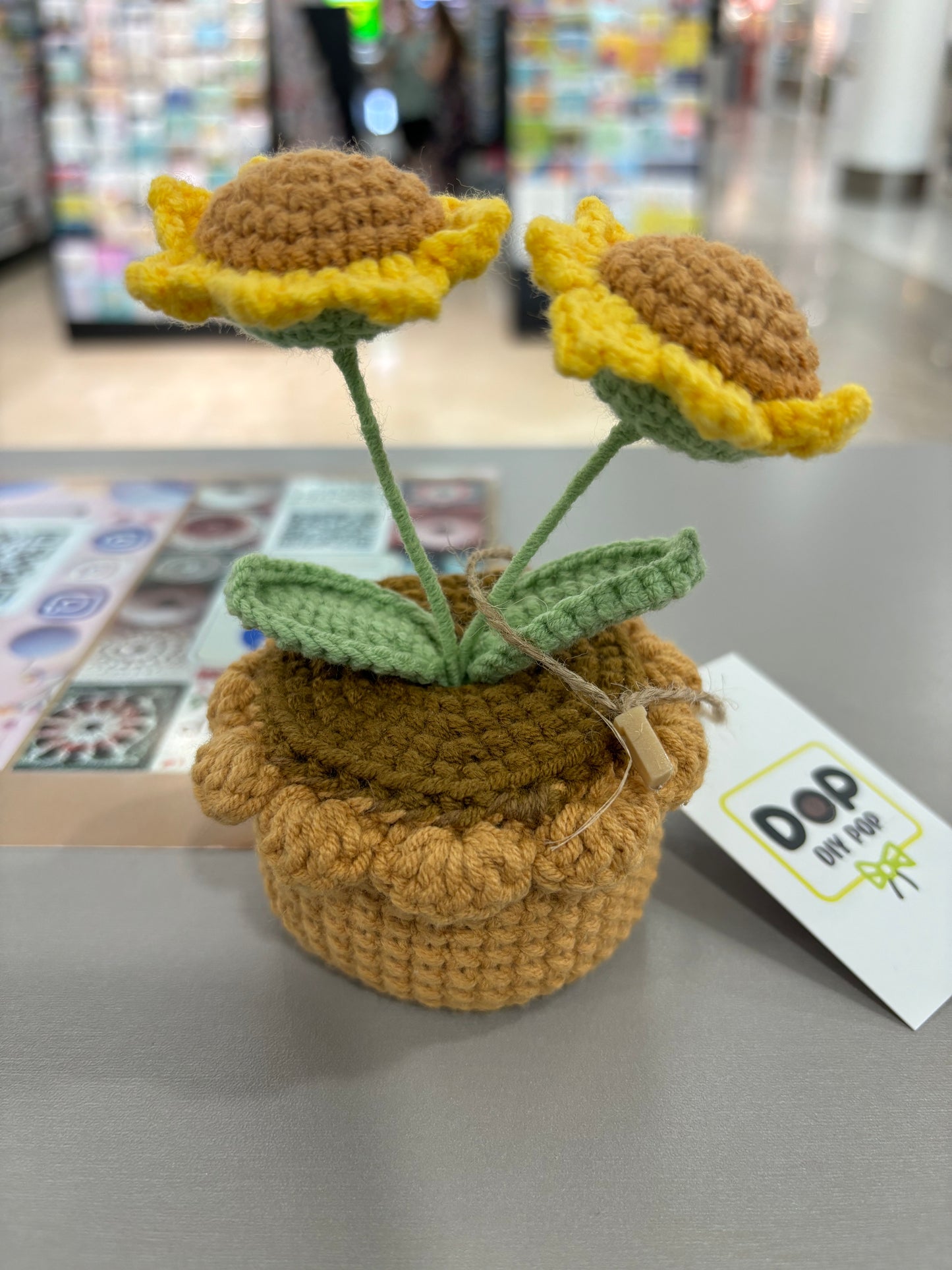 Hand-Crocheted Mini Sunflower Duo with Decorative Crochet Pot