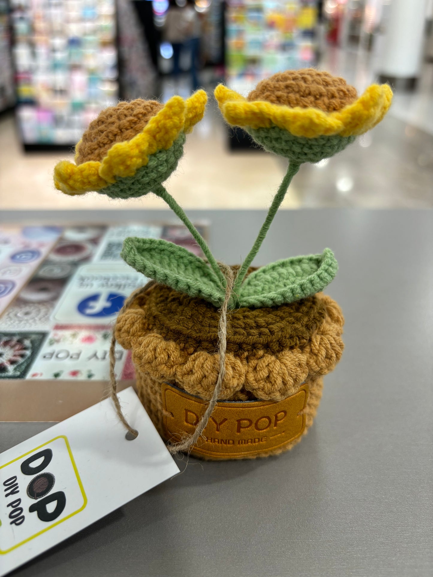 Hand-Crocheted Mini Sunflower Duo with Decorative Crochet Pot