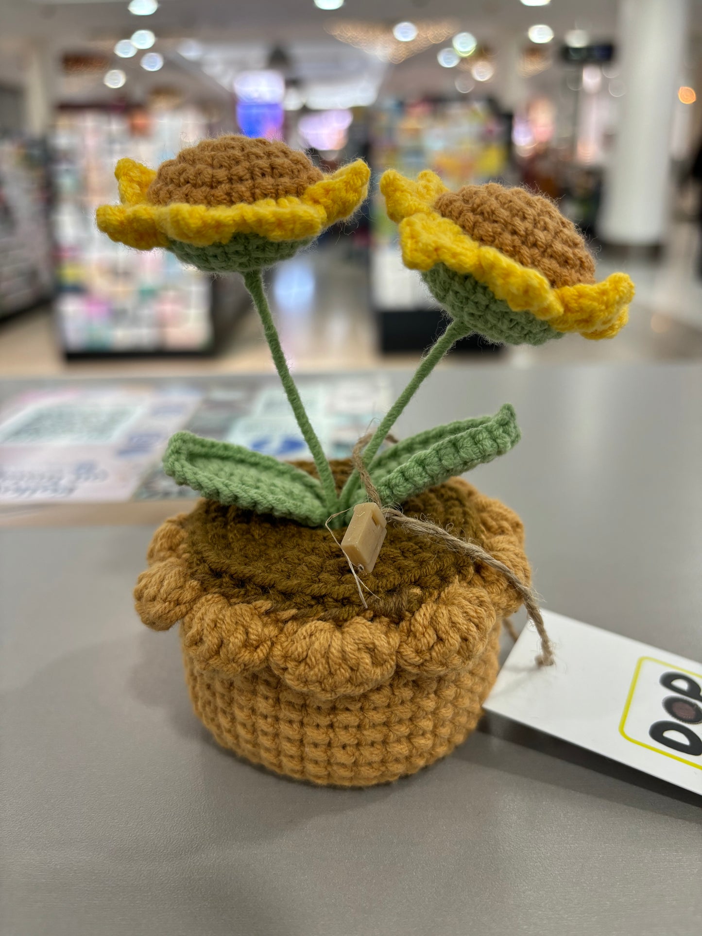 Hand-Crocheted Mini Sunflower Duo with Decorative Crochet Pot
