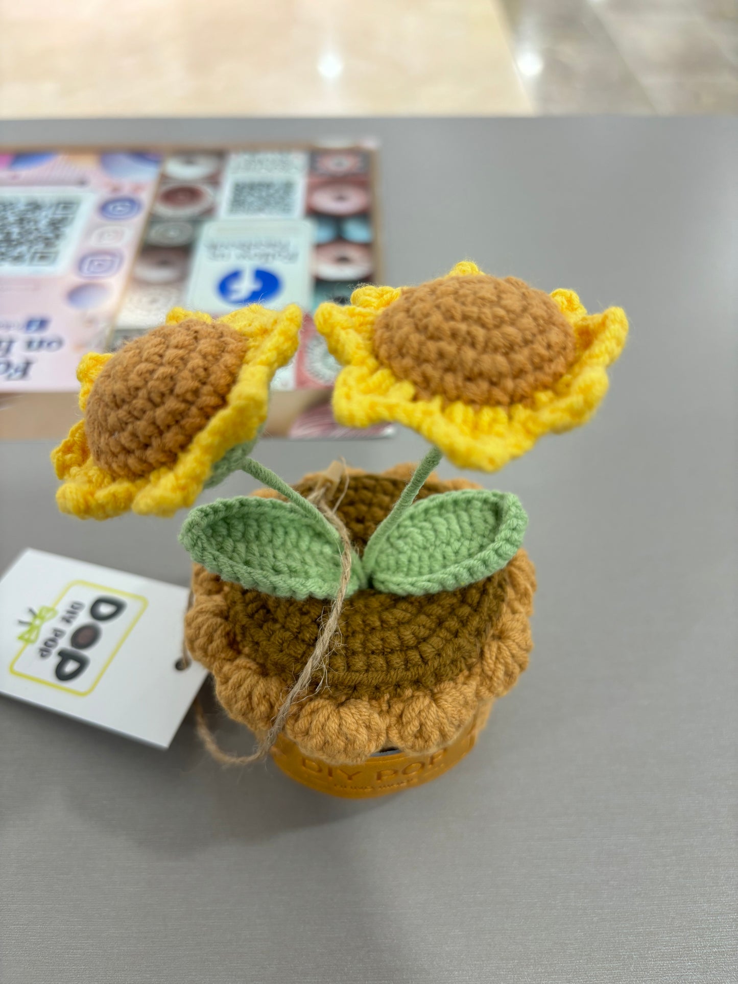 Hand-Crocheted Mini Sunflower Duo with Decorative Crochet Pot