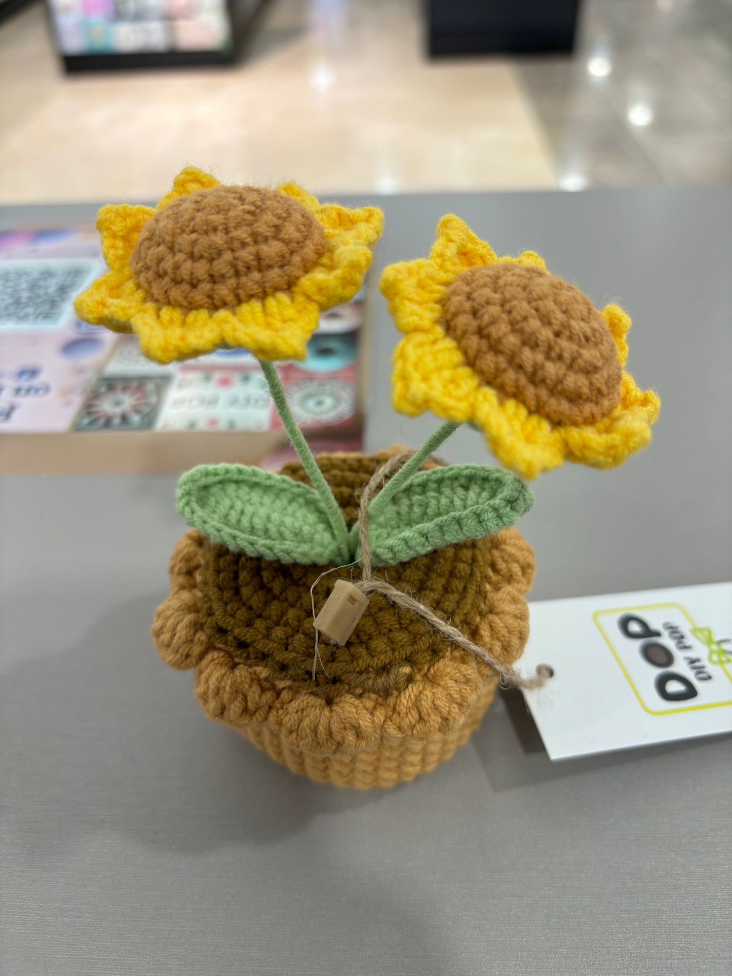 Hand-Crocheted Mini Sunflower Duo with Decorative Crochet Pot