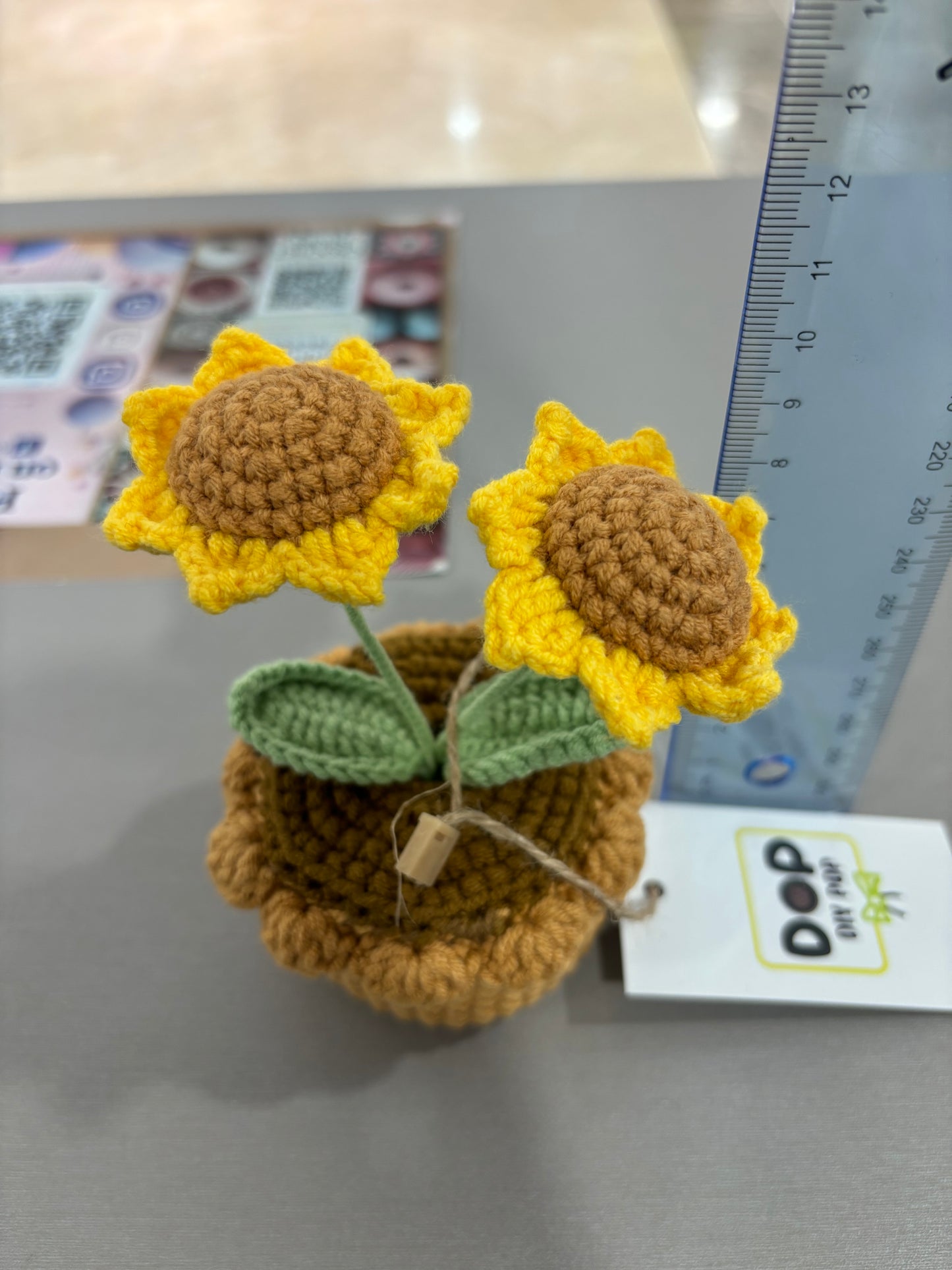 Hand-Crocheted Mini Sunflower Duo with Decorative Crochet Pot