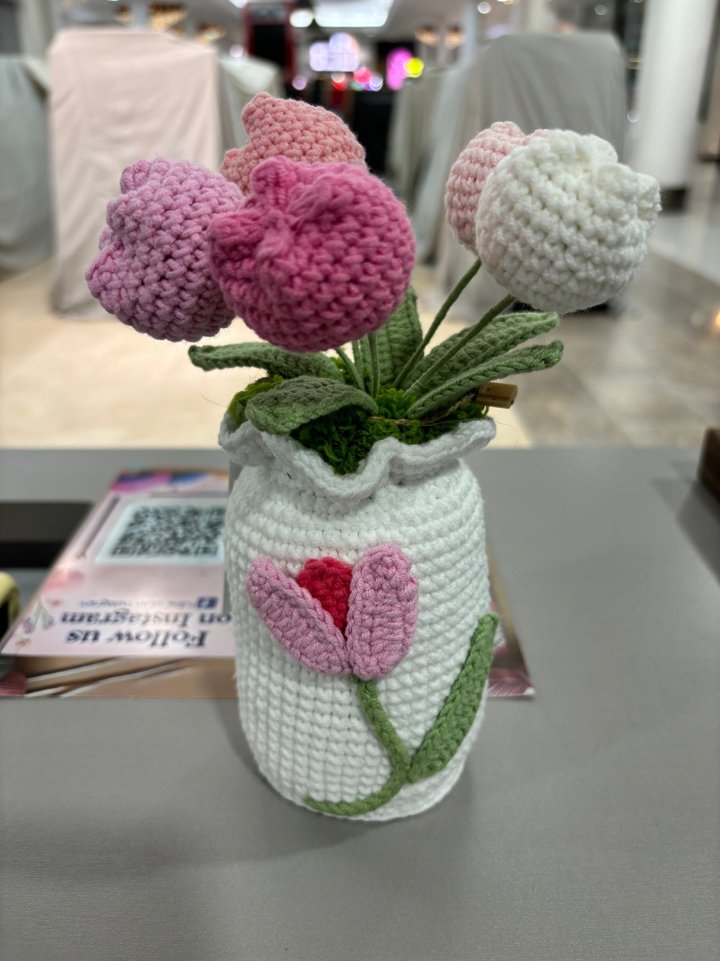 Handmade Crochet Tulip Bouquet in Decorative Vase