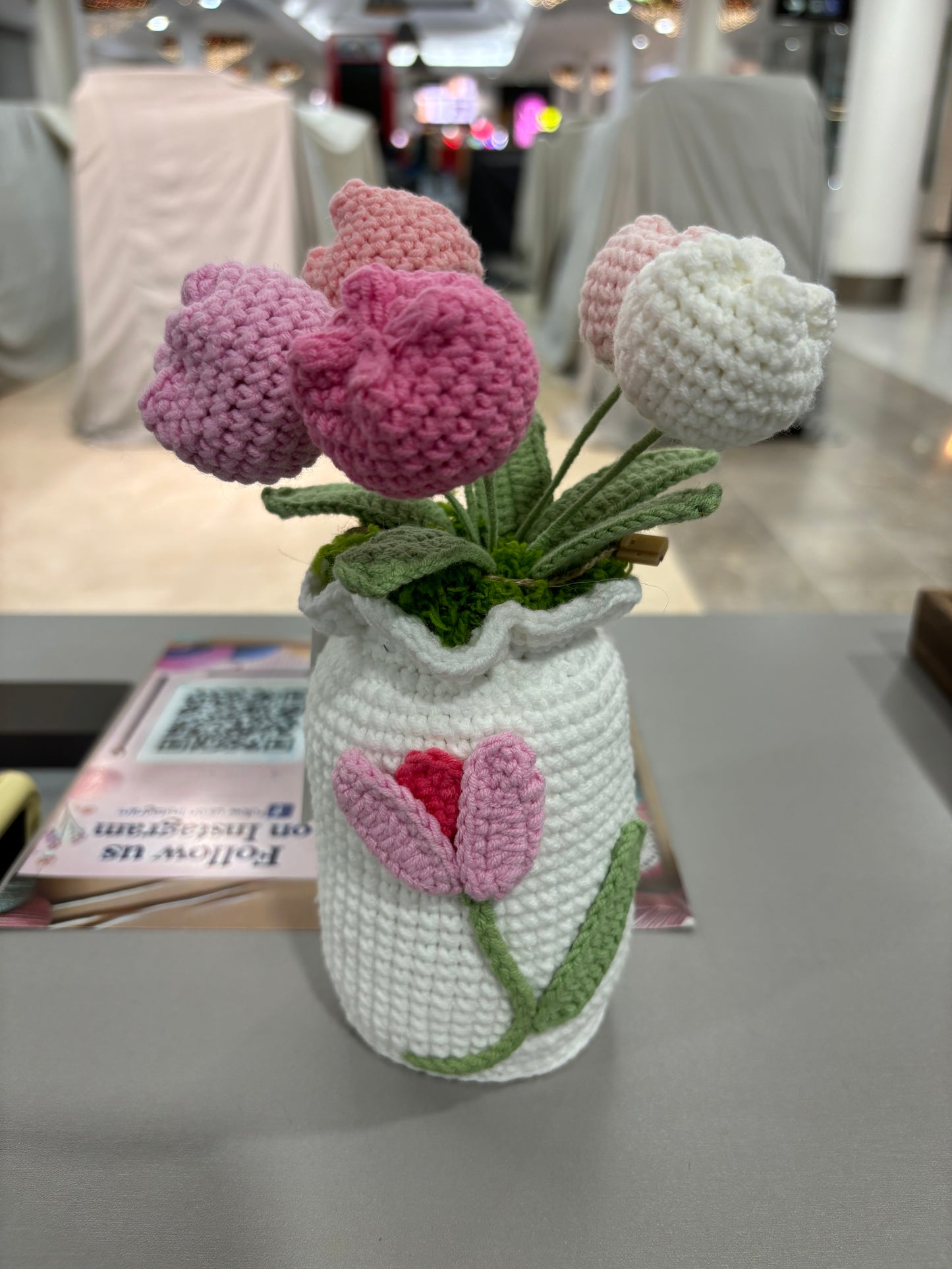 Handmade Crochet Tulip Bouquet in Decorative Vase