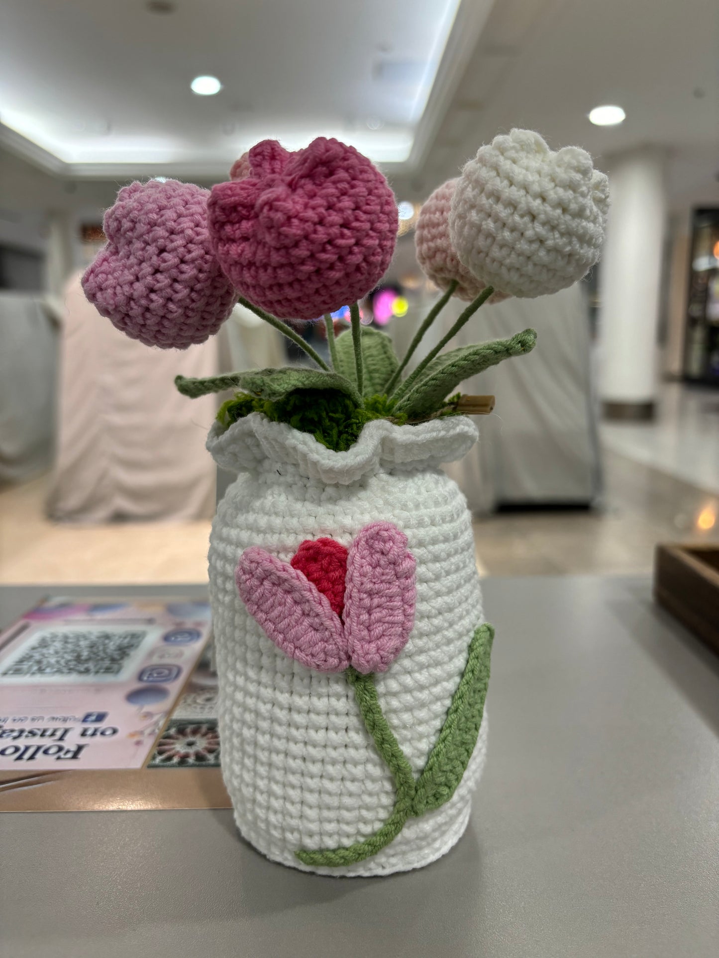 Handmade Crochet Tulip Bouquet in Decorative Vase