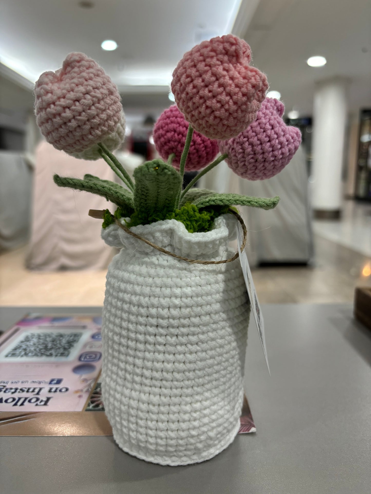 Handmade Crochet Tulip Bouquet in Decorative Vase
