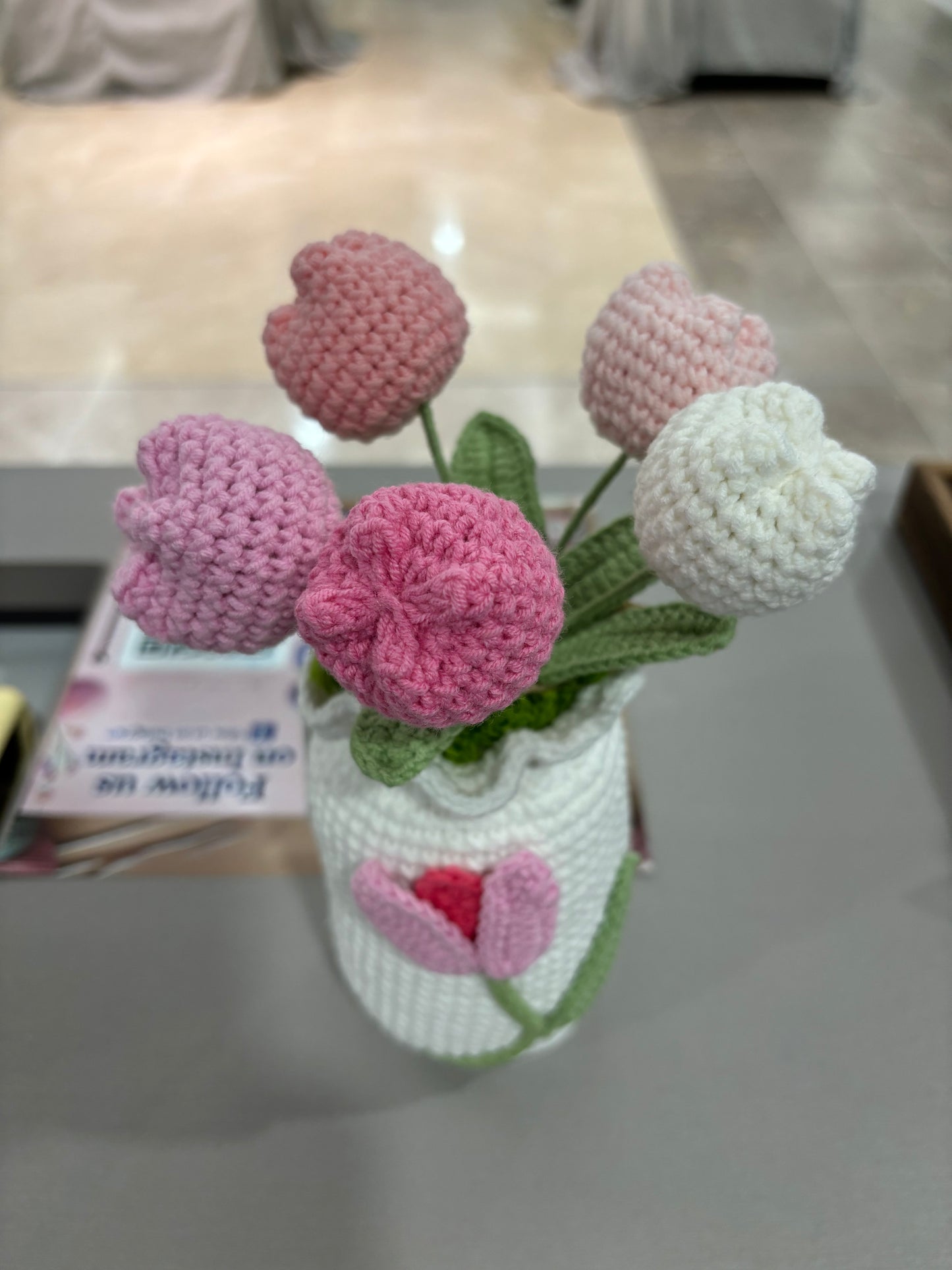 Handmade Crochet Tulip Bouquet in Decorative Vase