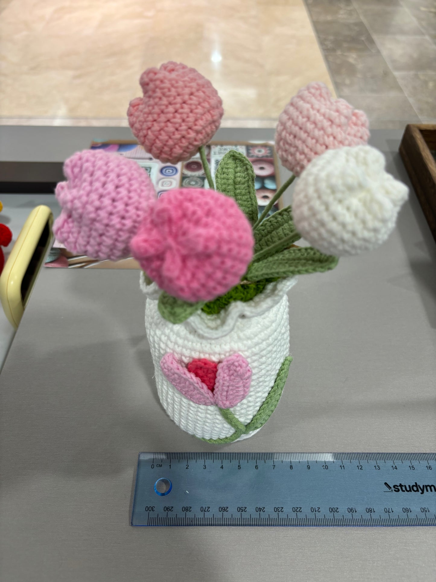 Handmade Crochet Tulip Bouquet in Decorative Vase