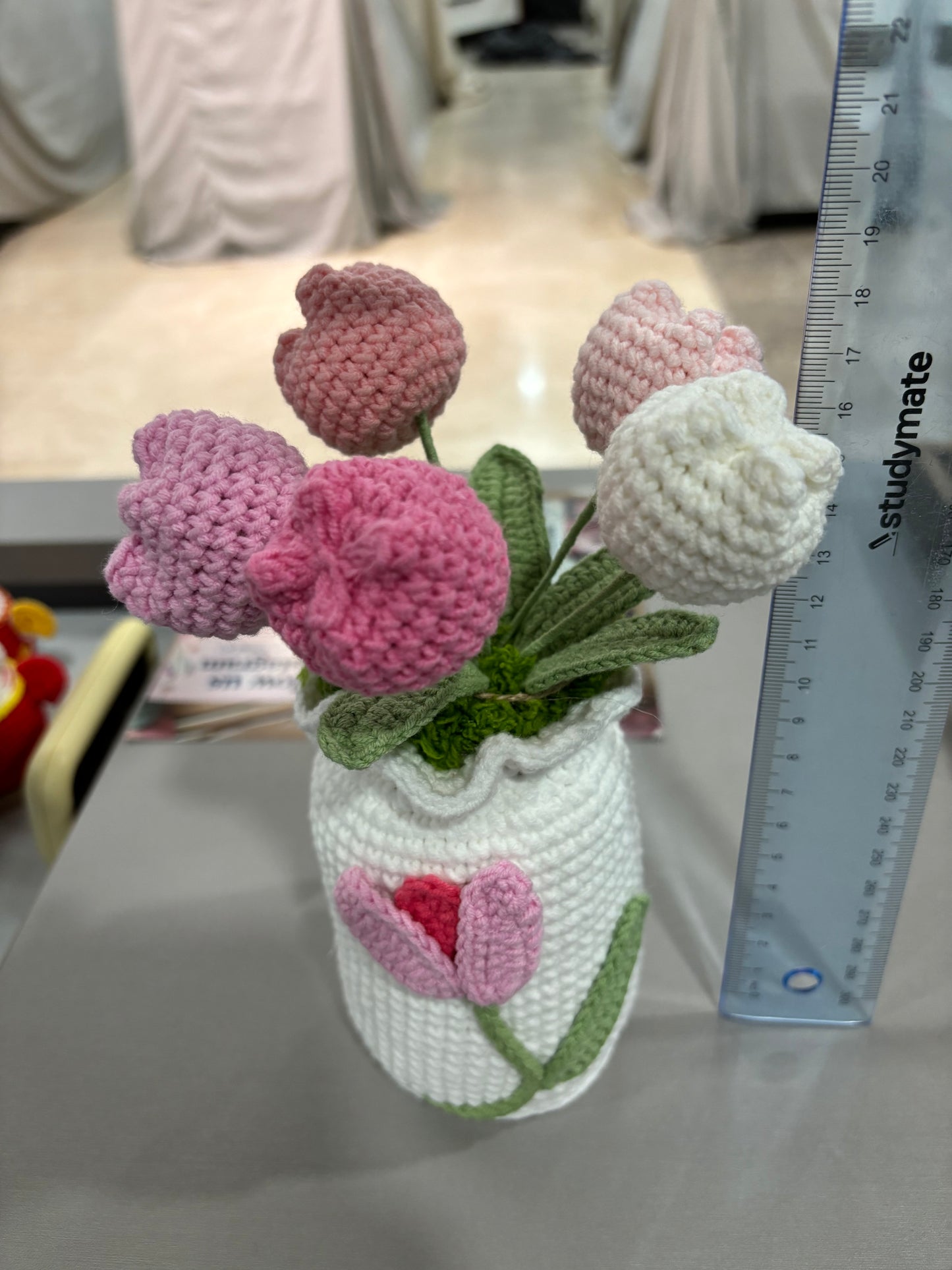 Handmade Crochet Tulip Bouquet in Decorative Vase