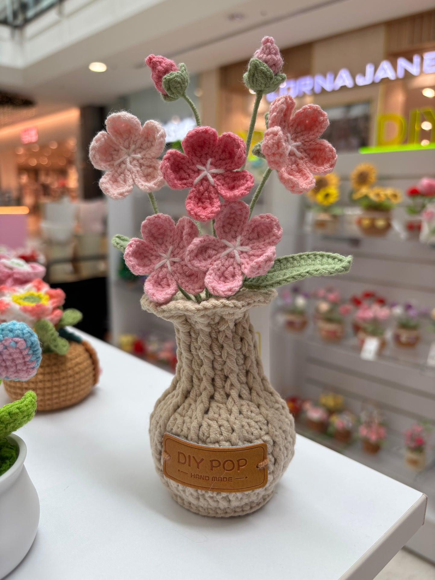 Handmade Crochet Floral Arrangement in Knitted Vase
