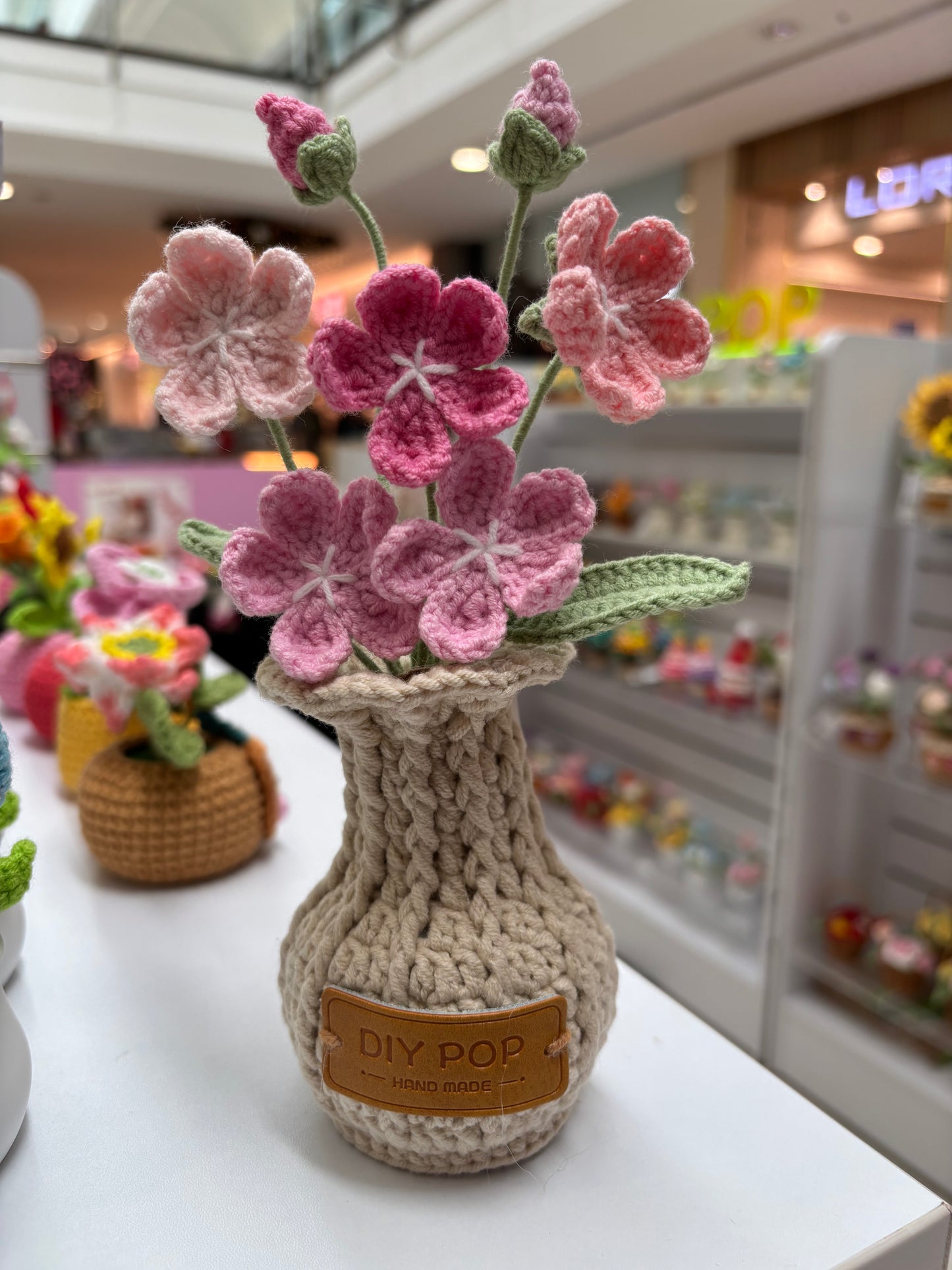 Handmade Crochet Floral Arrangement in Knitted Vase