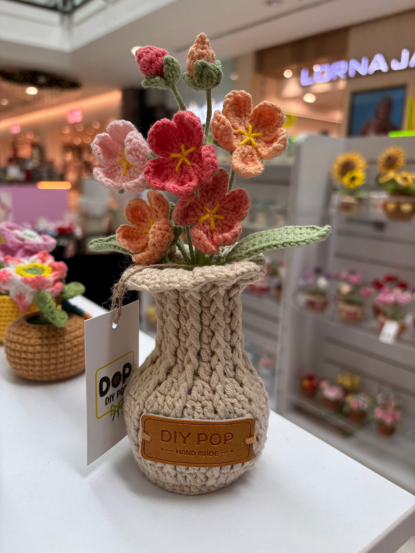 Handmade Crochet Floral Arrangement in Knitted Vase