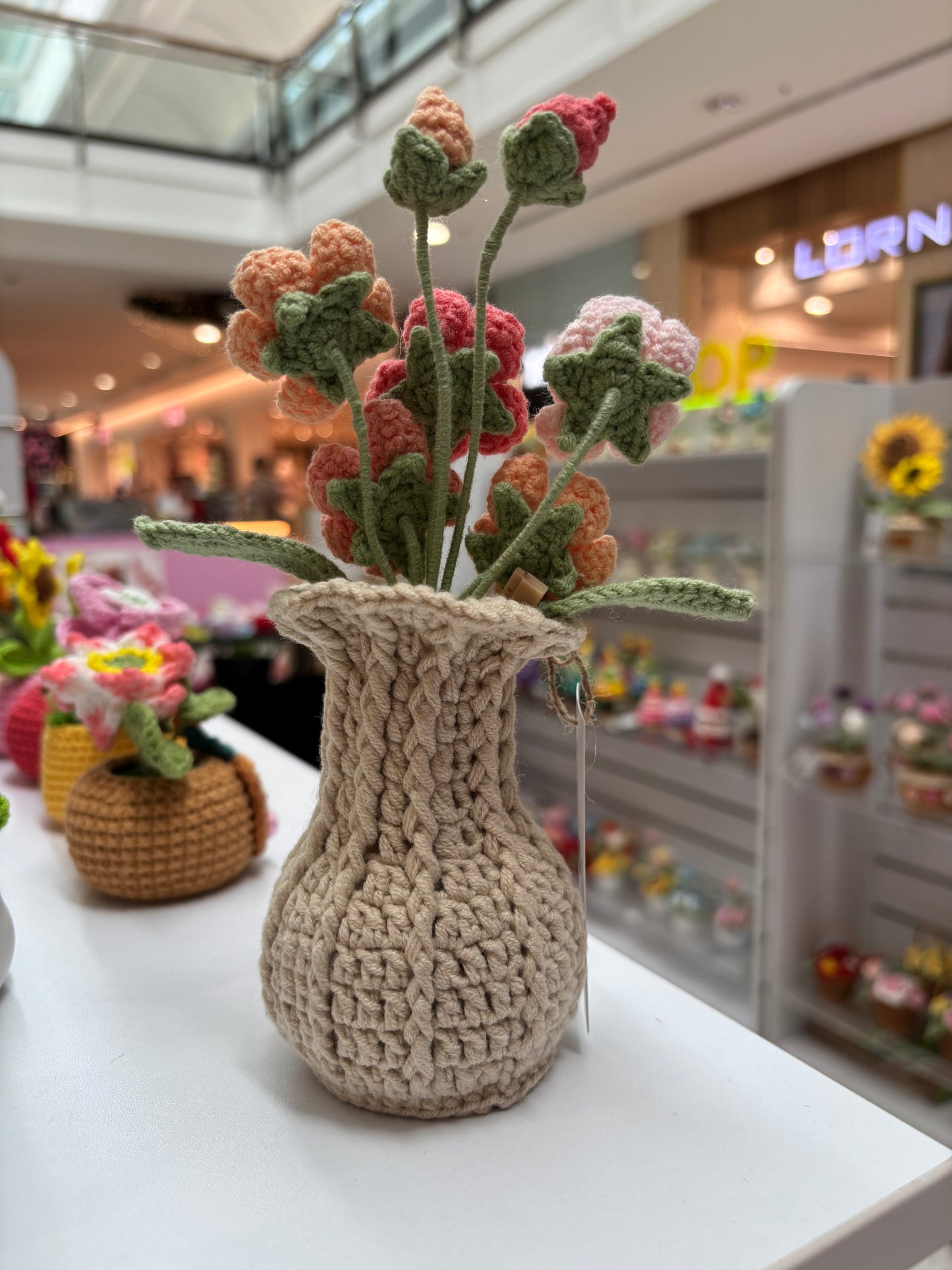 Handmade Crochet Floral Arrangement in Knitted Vase