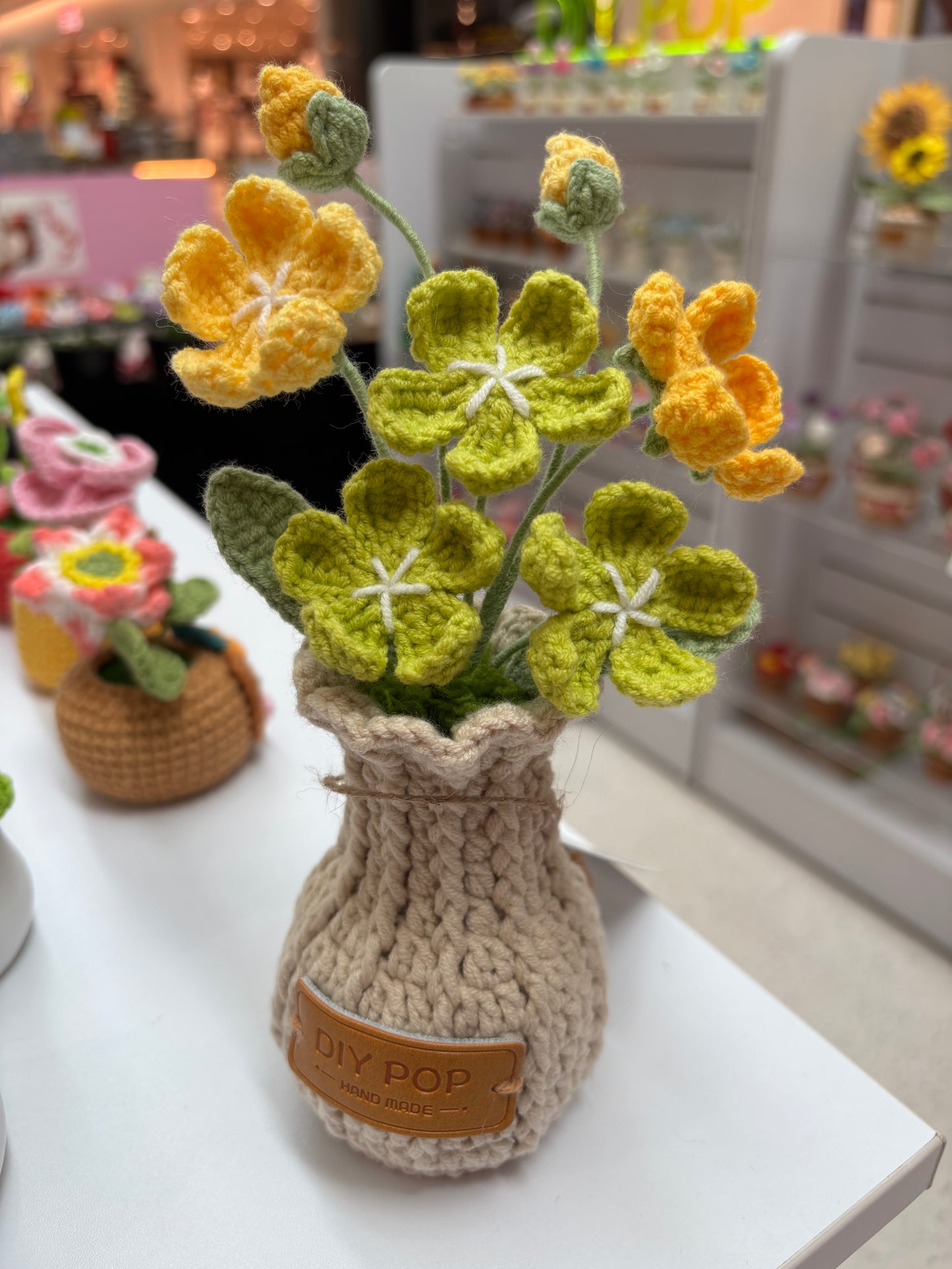 Handmade Crochet Floral Arrangement in Knitted Vase