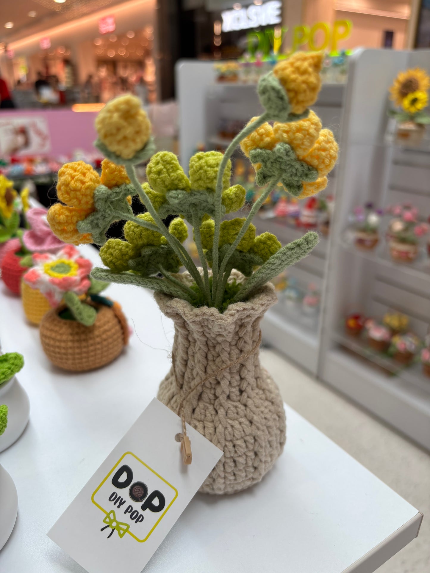 Handmade Crochet Floral Arrangement in Knitted Vase