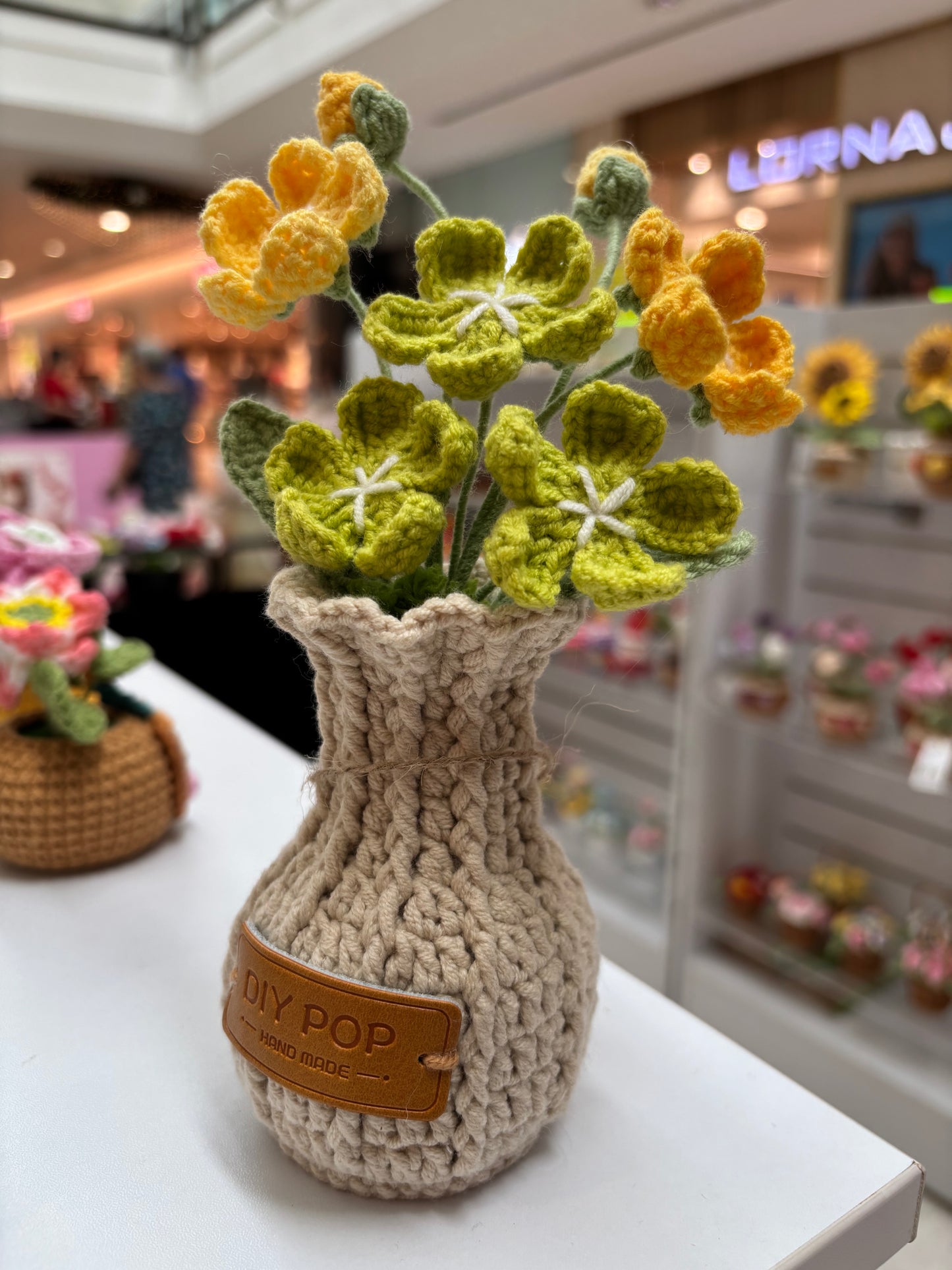 Handmade Crochet Floral Arrangement in Knitted Vase