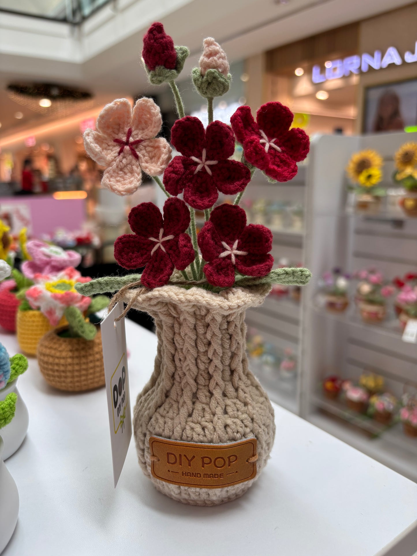 Handmade Crochet Floral Arrangement in Knitted Vase