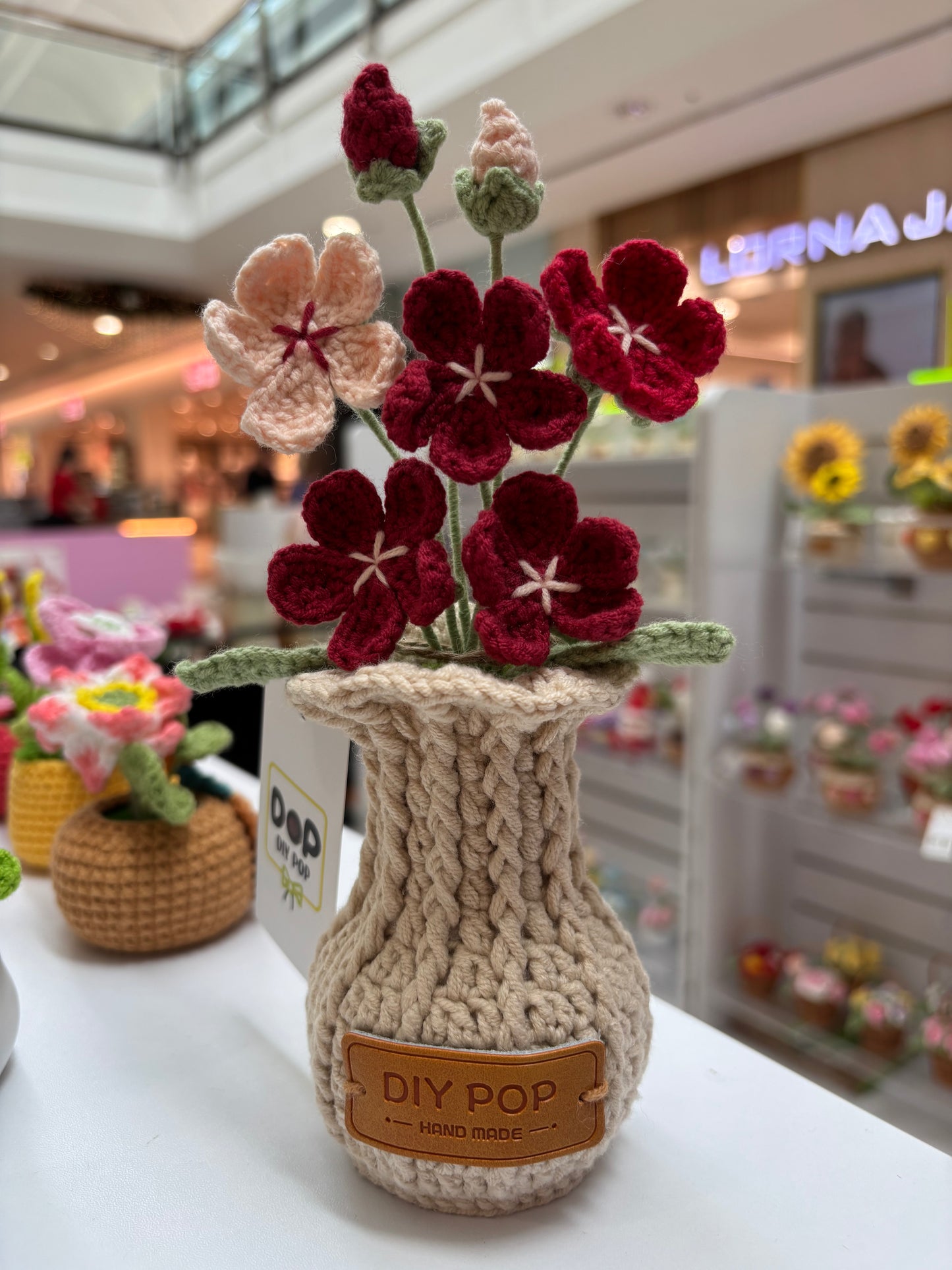 Handmade Crochet Floral Arrangement in Knitted Vase