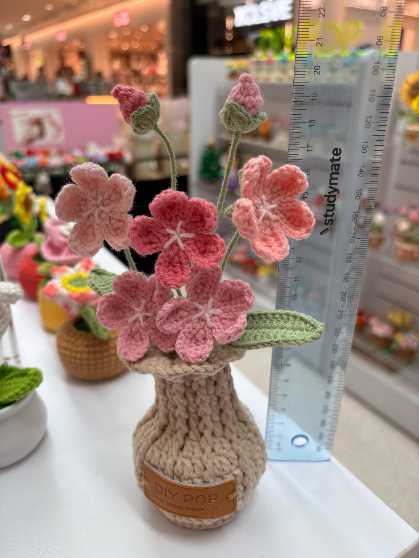 Handmade Crochet Floral Arrangement in Knitted Vase