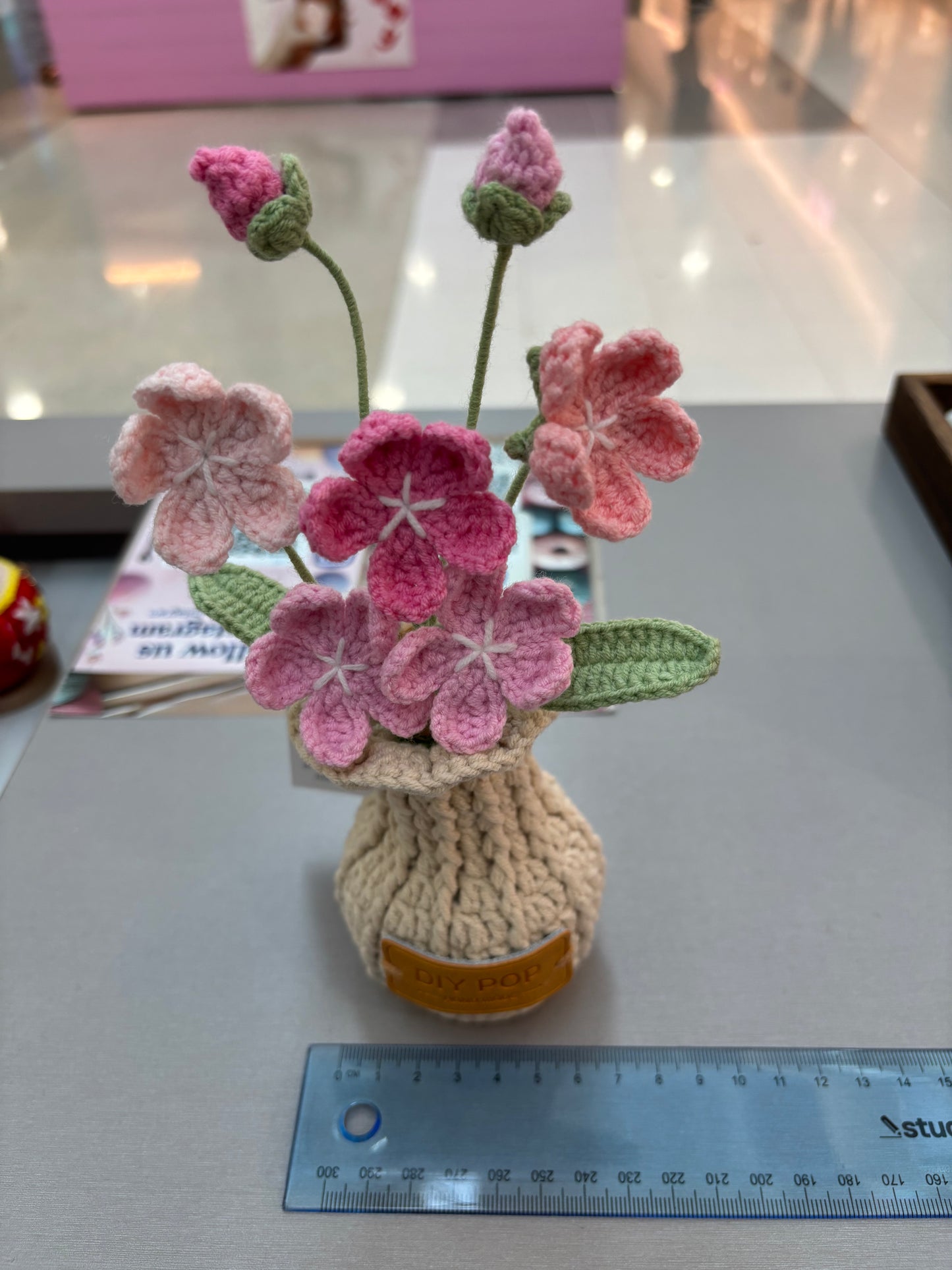Handmade Crochet Floral Arrangement in Knitted Vase