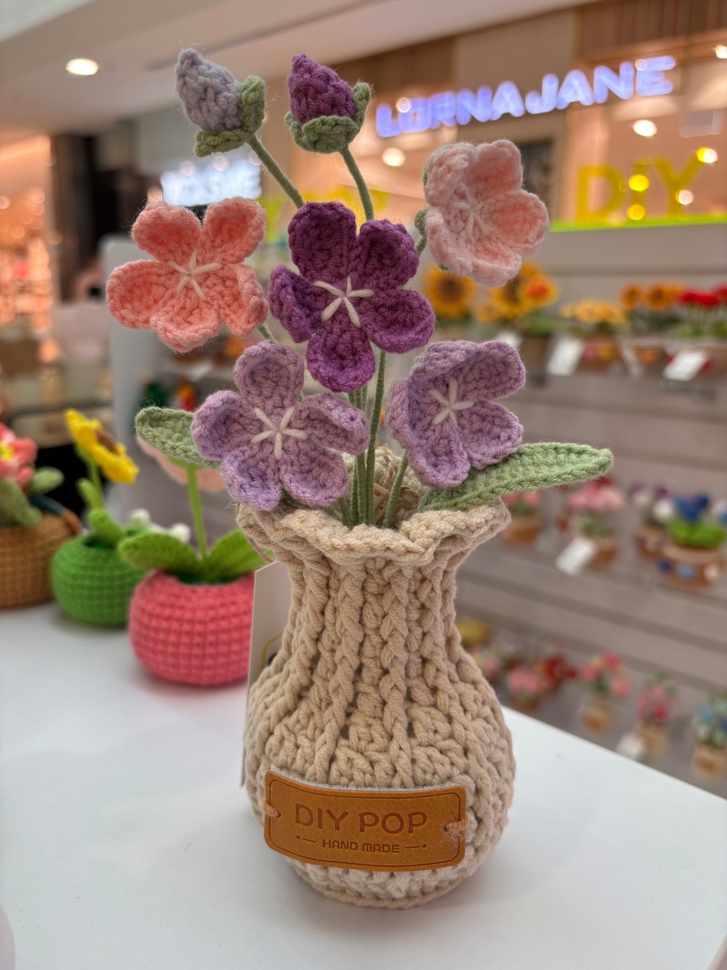 Handmade Crochet Floral Arrangement in Knitted Vase