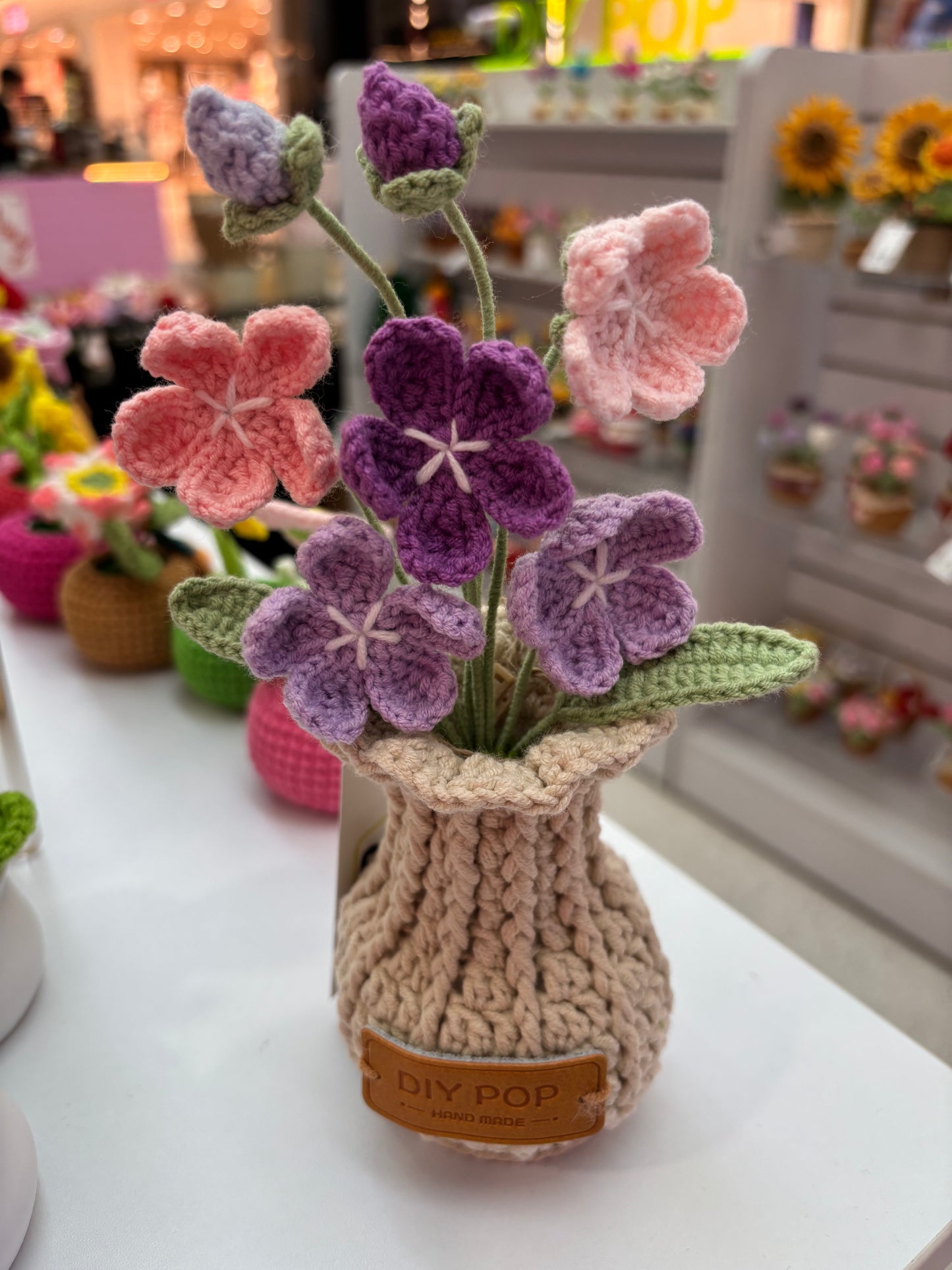 Handmade Crochet Floral Arrangement in Knitted Vase