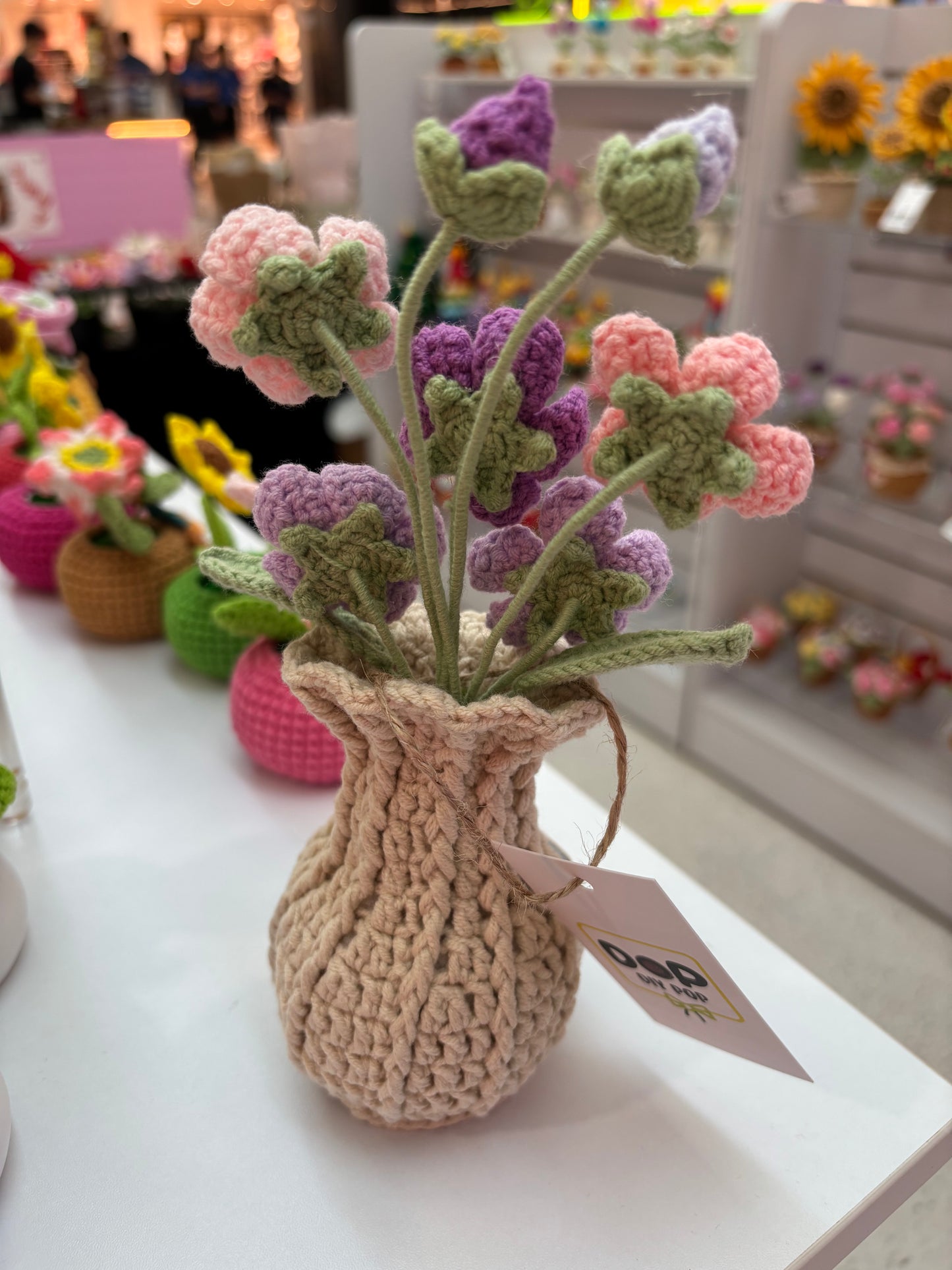 Handmade Crochet Floral Arrangement in Knitted Vase
