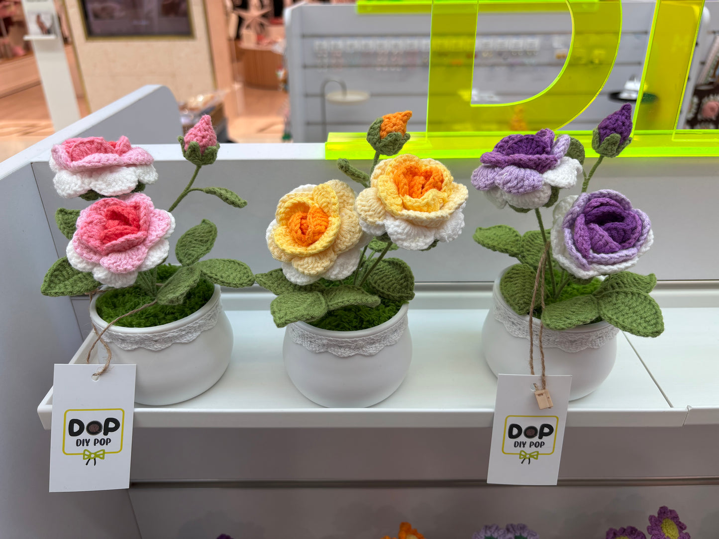 Handmade Crochet Rose in Decorative Pot – Elegant Floral Decor